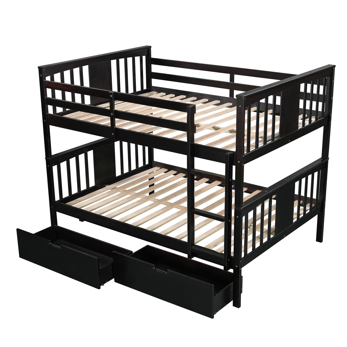 Espresso Finish Full over Full Bunk Bed with Drawers and Ladder for Bedroom Decor