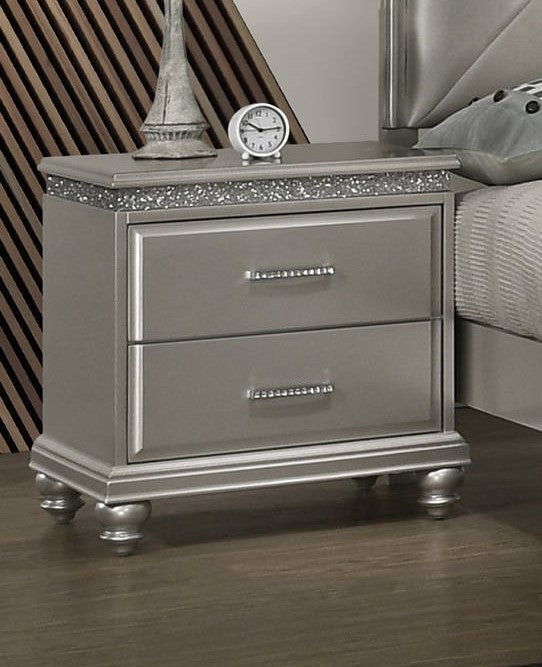 Traditional 1-Pc Glam Style Nightstand with Two Storage Drawers and Bun Feet Champagne Finish Solid Wood Bedroom Furniture