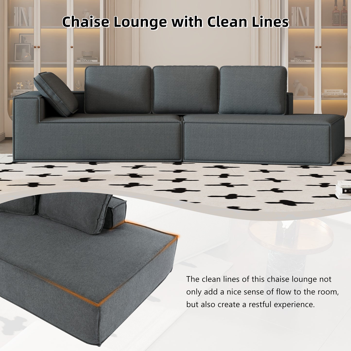 Modern Grey Chaise Lounge Sofa with Clean Lines