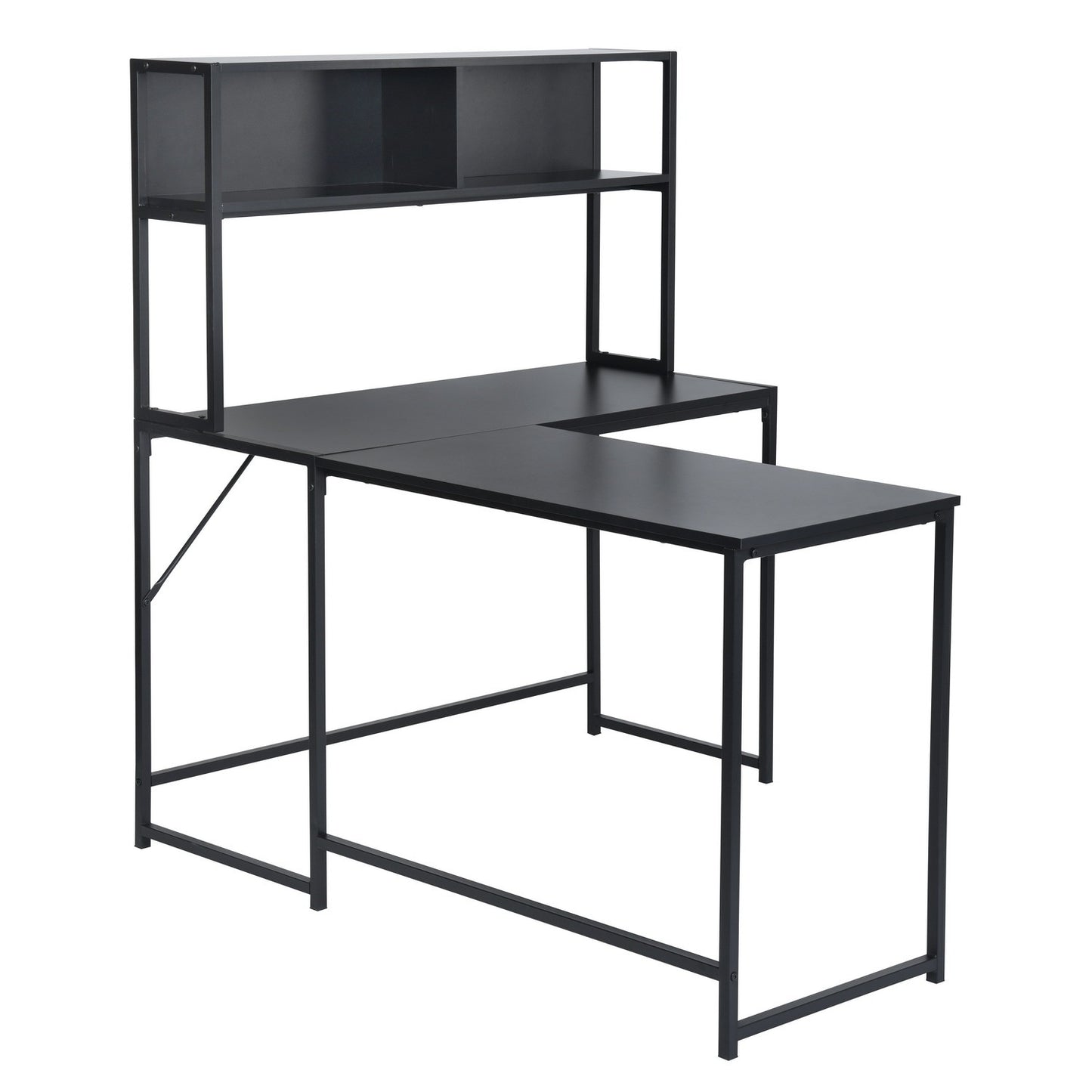 Spacious Industrial L-Shaped Desk with Hutch and Storage Shelves for Gaming