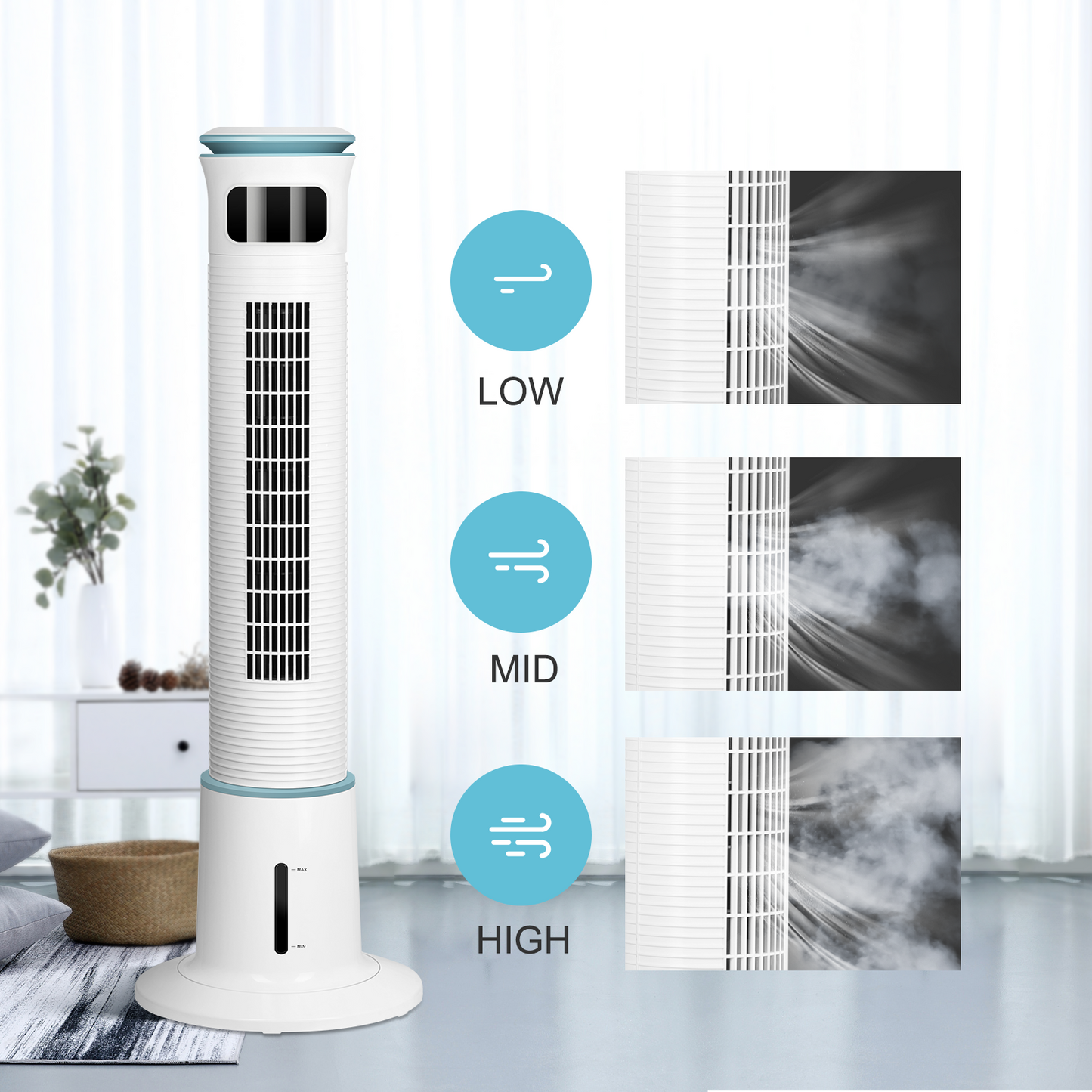 Refreshing Breeze Tower Fan with Mist Function, Adjustable Speeds & Timer, Low Noise, 43 Inches, White