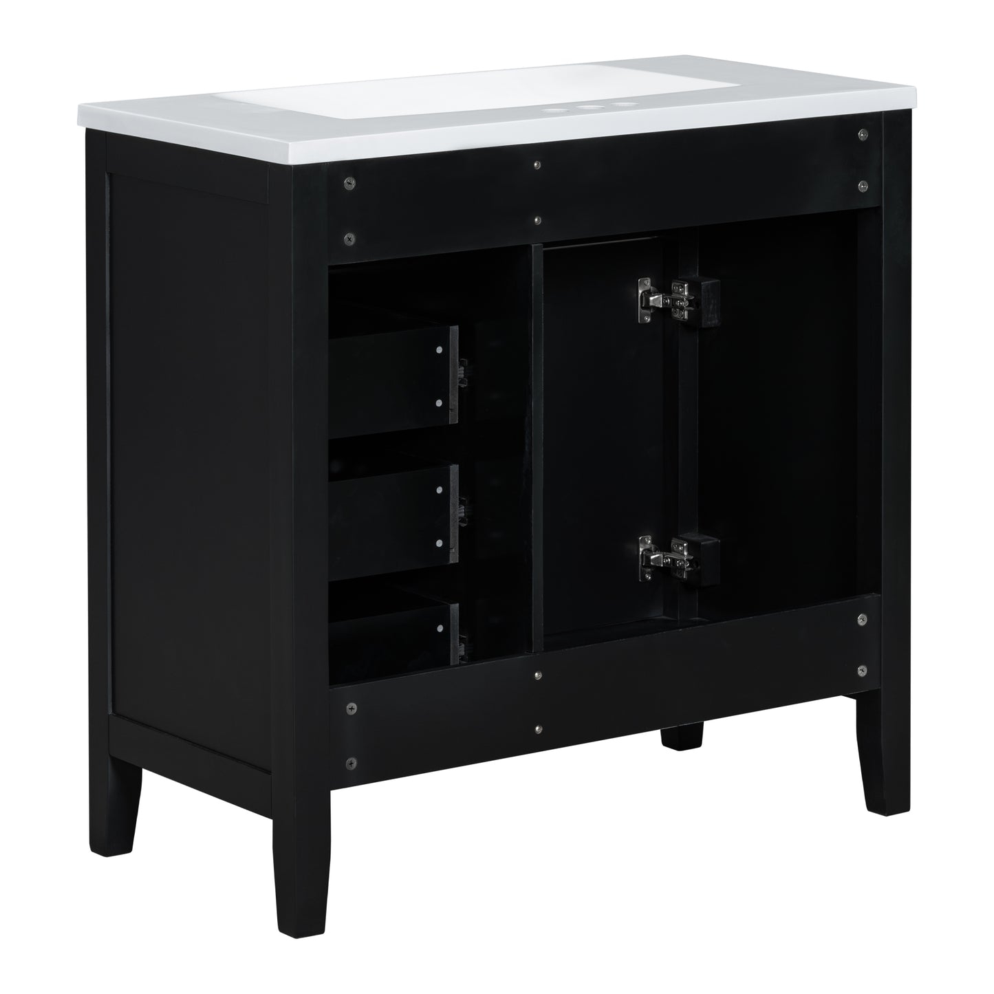 36" Bathroom Vanity with Sink Combo, Black Bathroom Cabinet with Drawers, Solid Frame and MDF Board