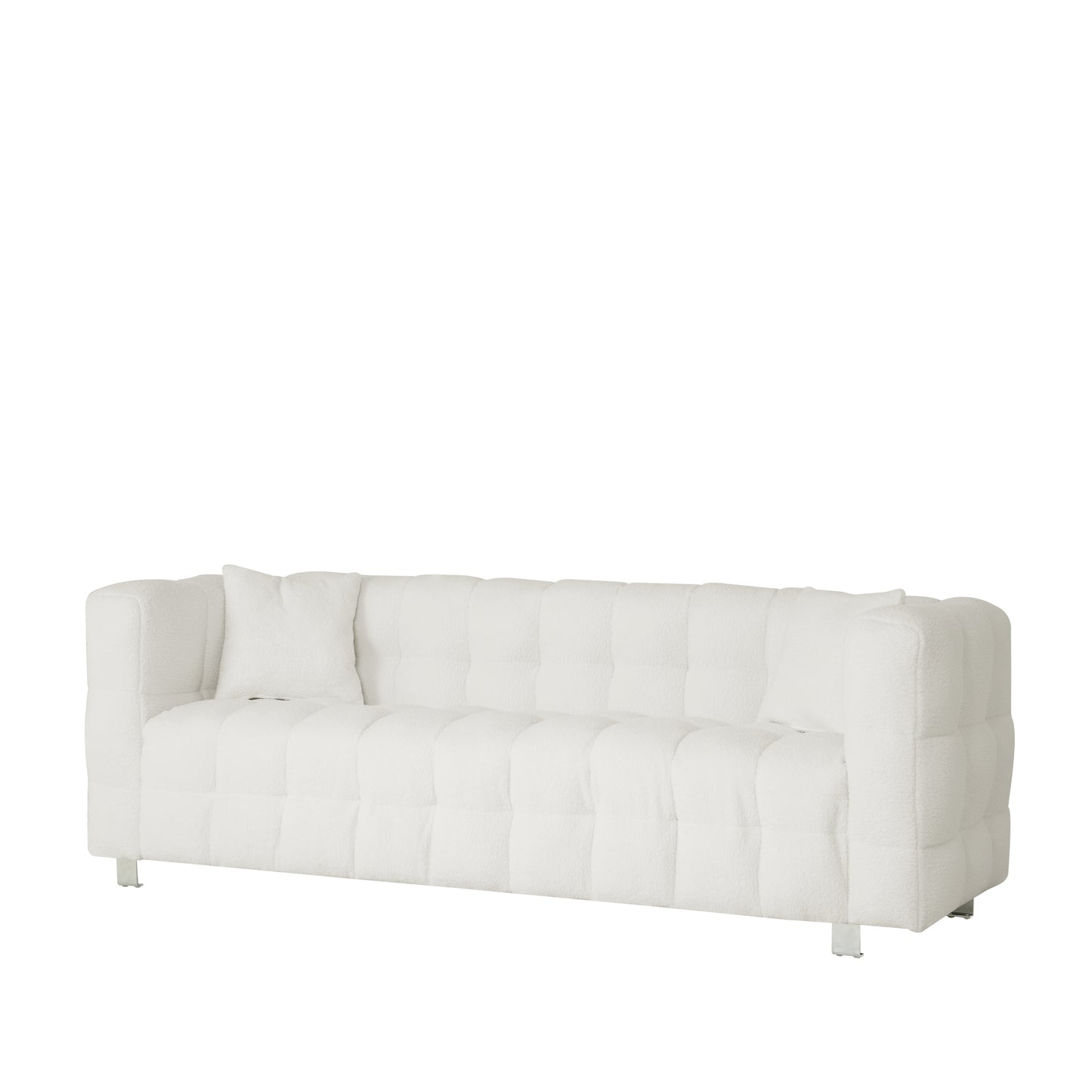 Beige White and teddy plush sofa 80 inch discharge in living room bedroom with two throw pillows hardware foot support