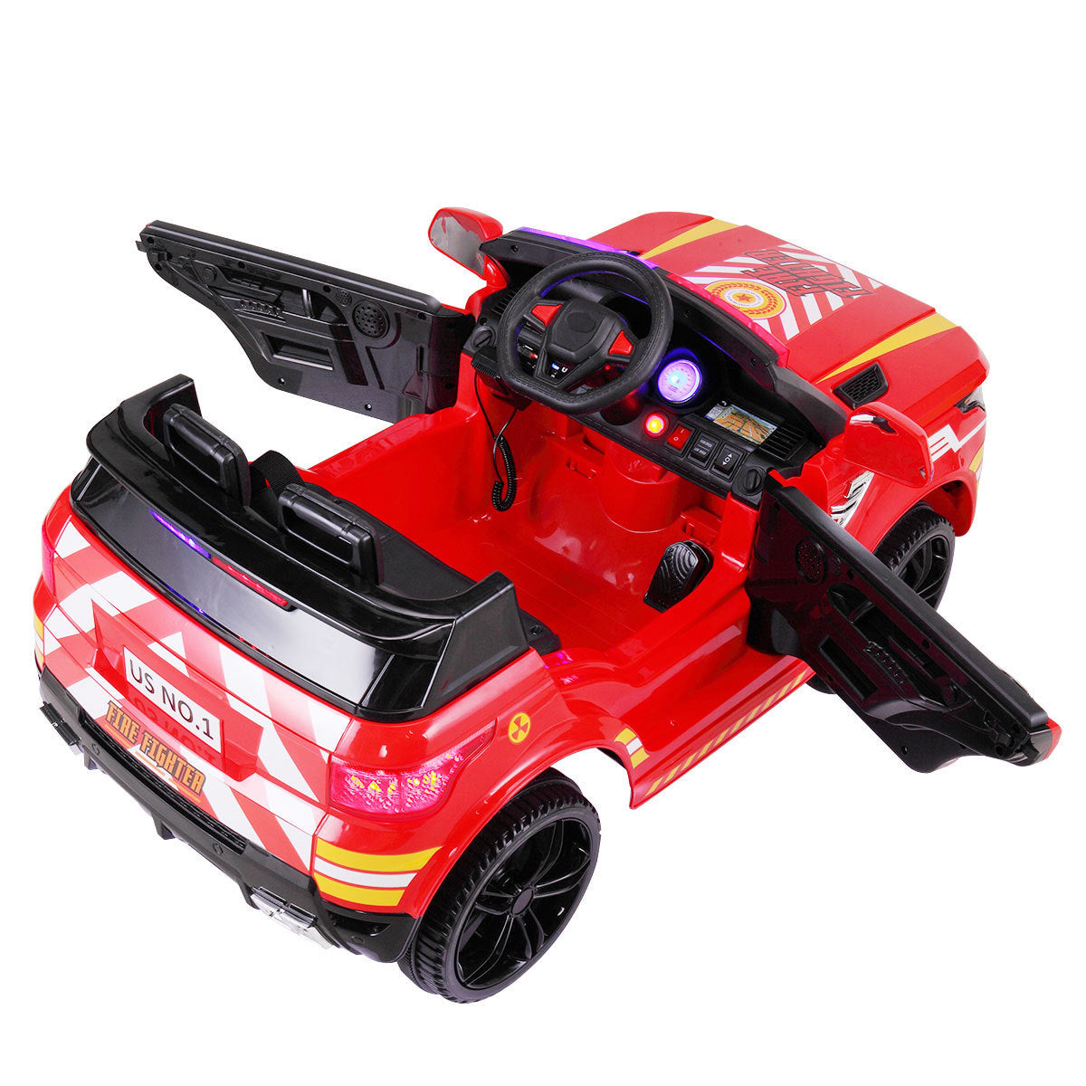 12V Kids Ride-On Police Car with Parental Remote Control, Flashing Lights, Music, and Spring Suspension, Red