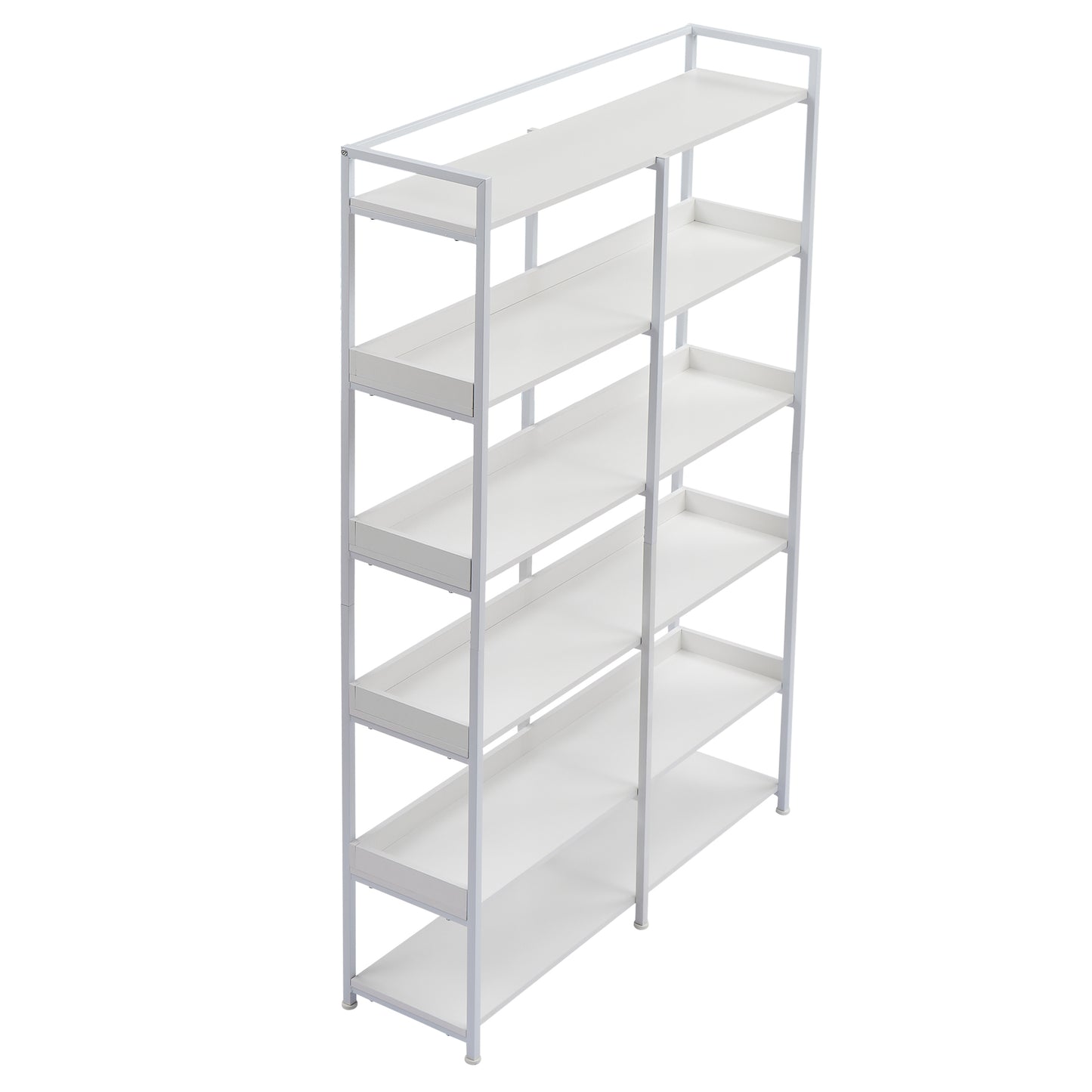 70.8 Inch Tall Bookshelf MDF Boards Stainless Steel Frame, 6-tier Shelves with Back&Side Panel, Adjustable Foot Pads, White