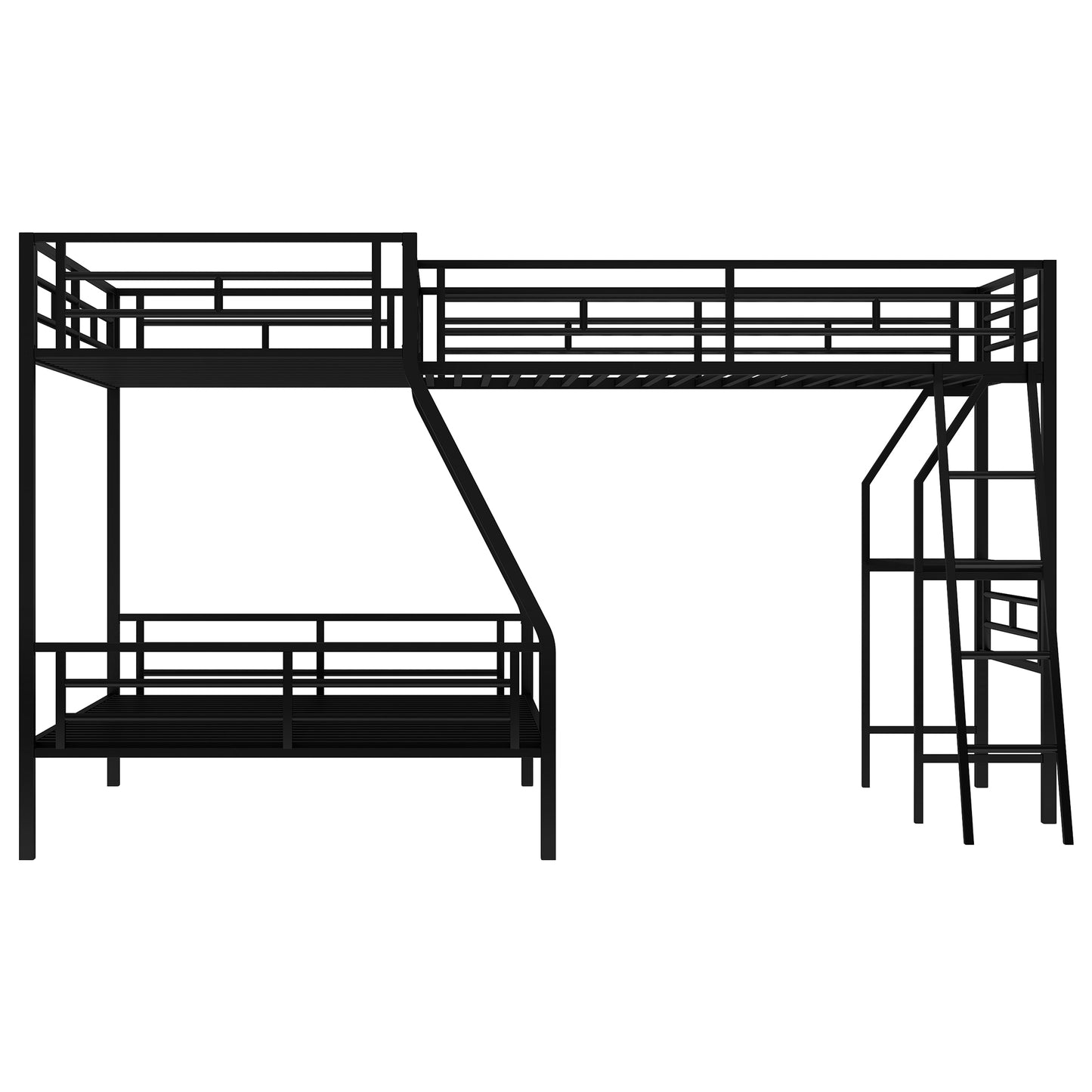 Innovative Space-Saving Twin over Full Bunk Bed with Loft Bed, Desk & Metal Frame, Black