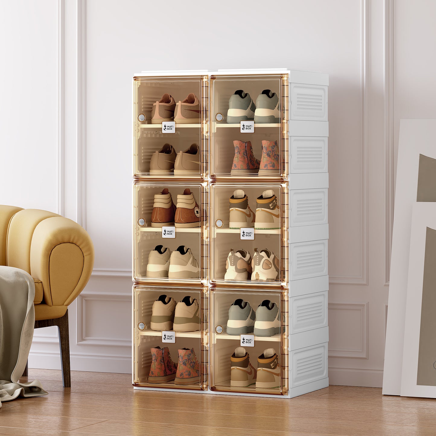 Portable Shoe cabinet  Living Room,Stackable Storage Organizer Cabinet with Doors and Shelves,Shoe Box for Closet