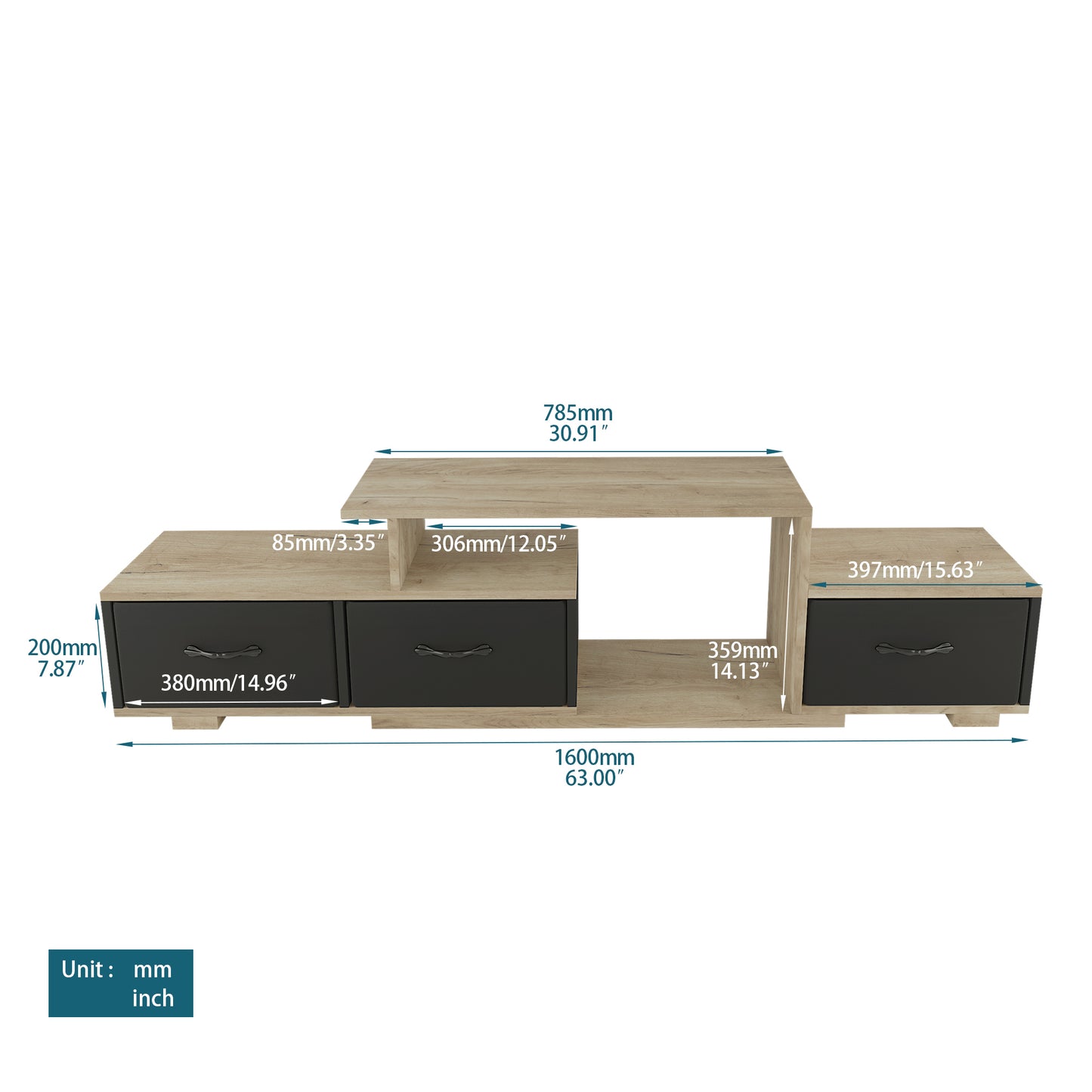 Elegant Light Brown and Black TV Stand with Foldable Fabric Drawer