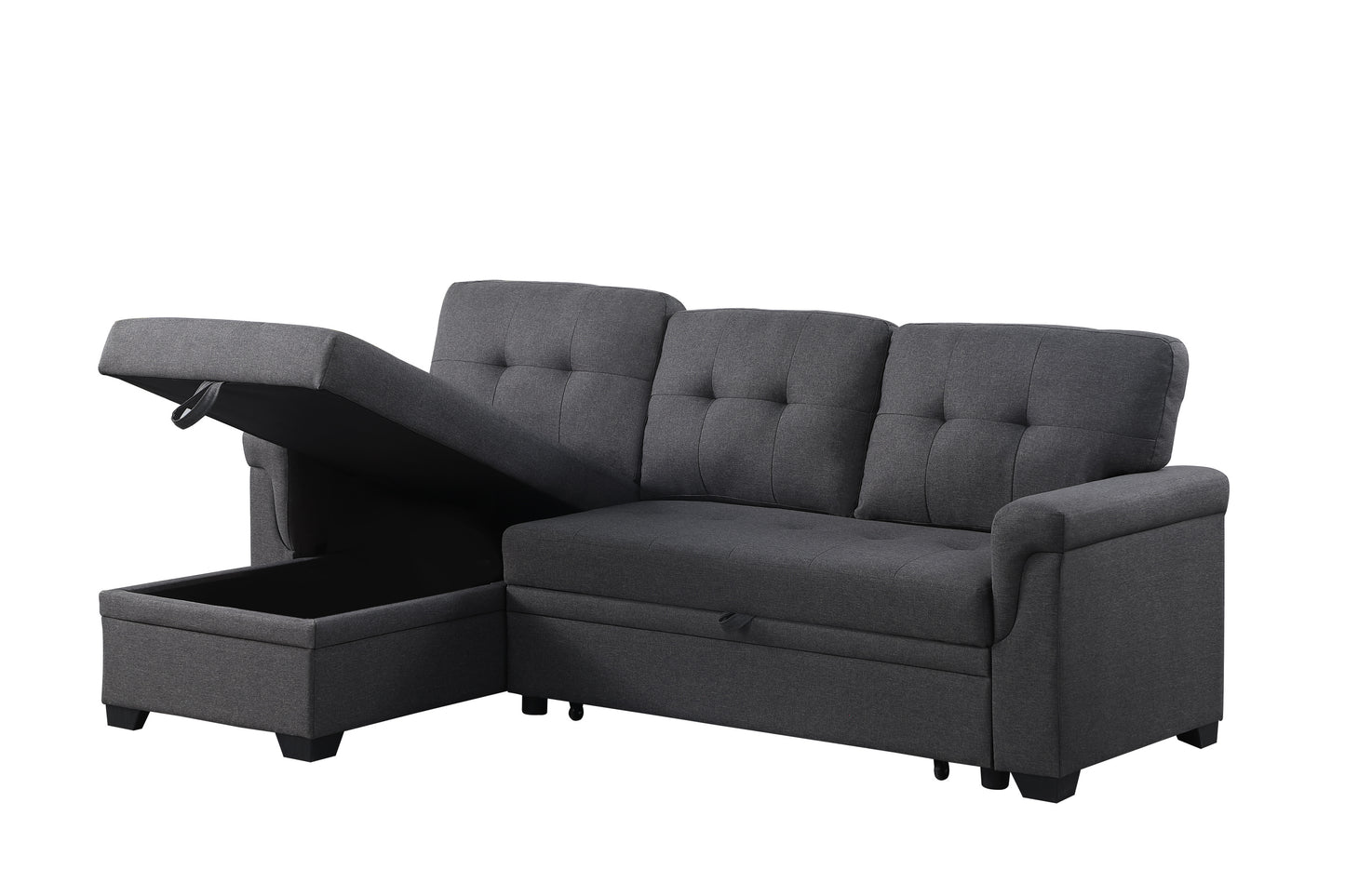 Lucca Dark Gray Linen Sectional Sofa with Reversible Sleeper Chaise and Storage