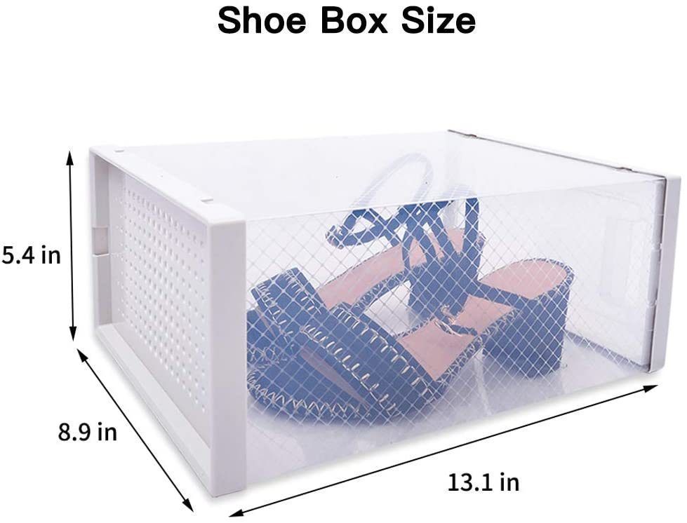 Foldable Shoe Box; Stackable Clear Shoe Storage Box - Storage Bins Shoe Container Organizer; 8 Pack; White