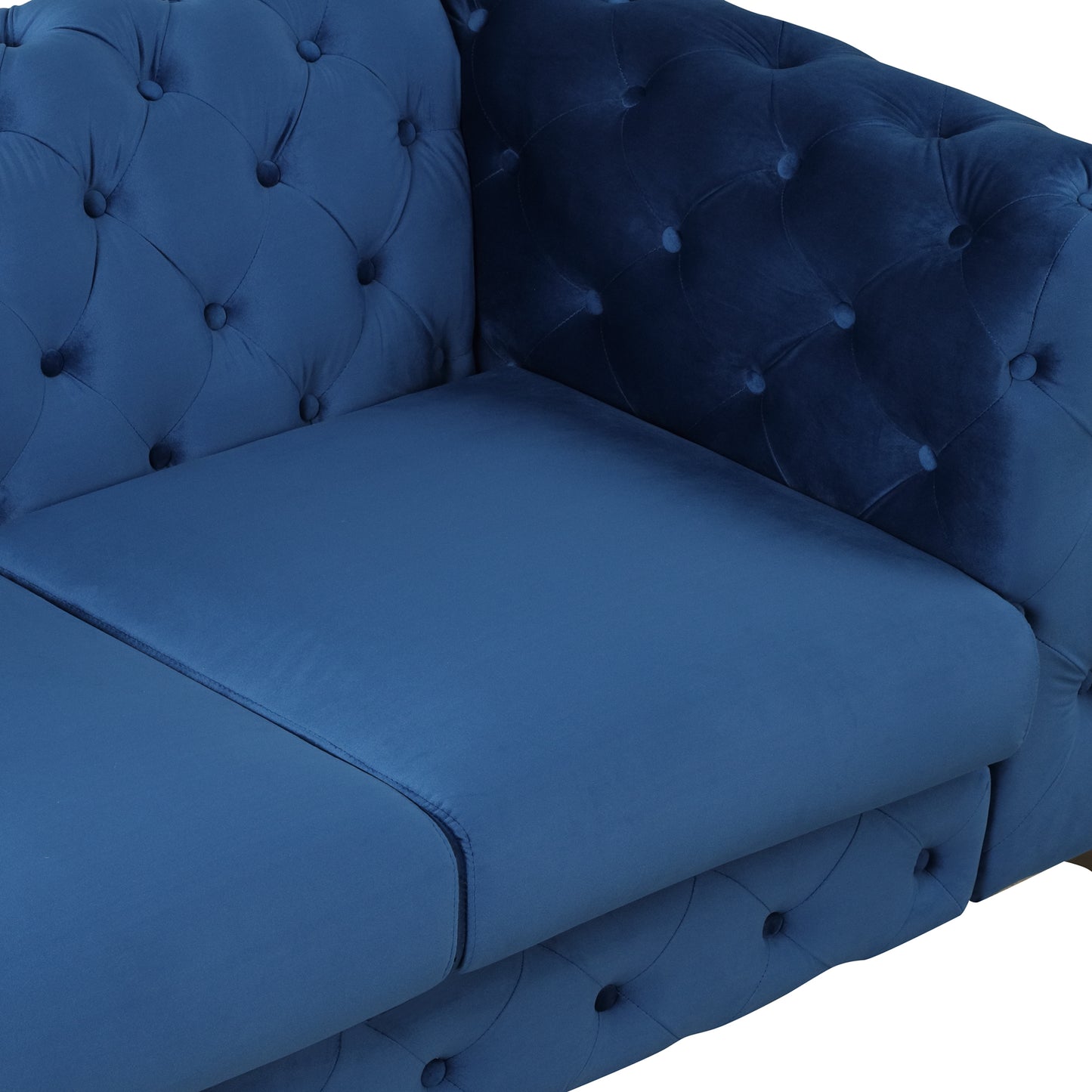 63 Blue Velvet Upholstered Modern Loveseat Sofa with Button Tufted Back