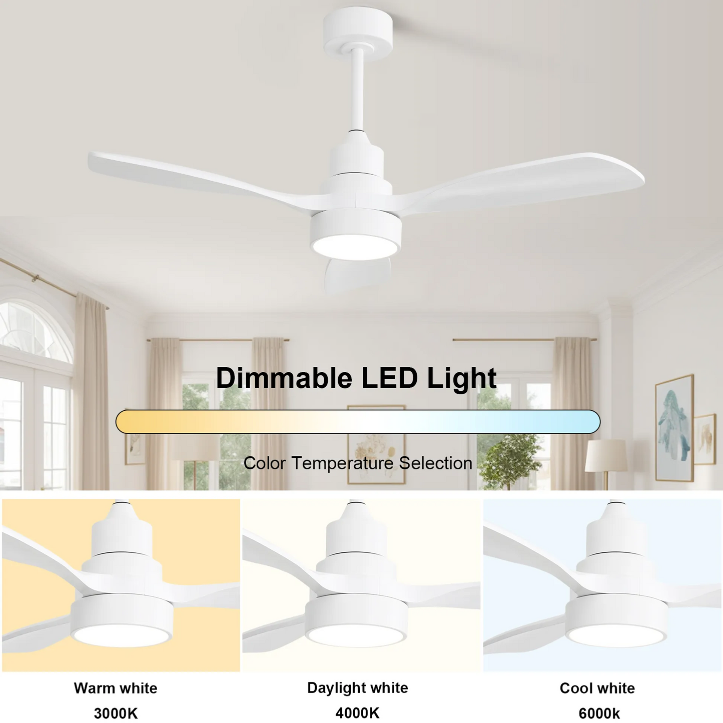 Wood Ceiling Fan with Dimmable Light and Powerful Air Movement