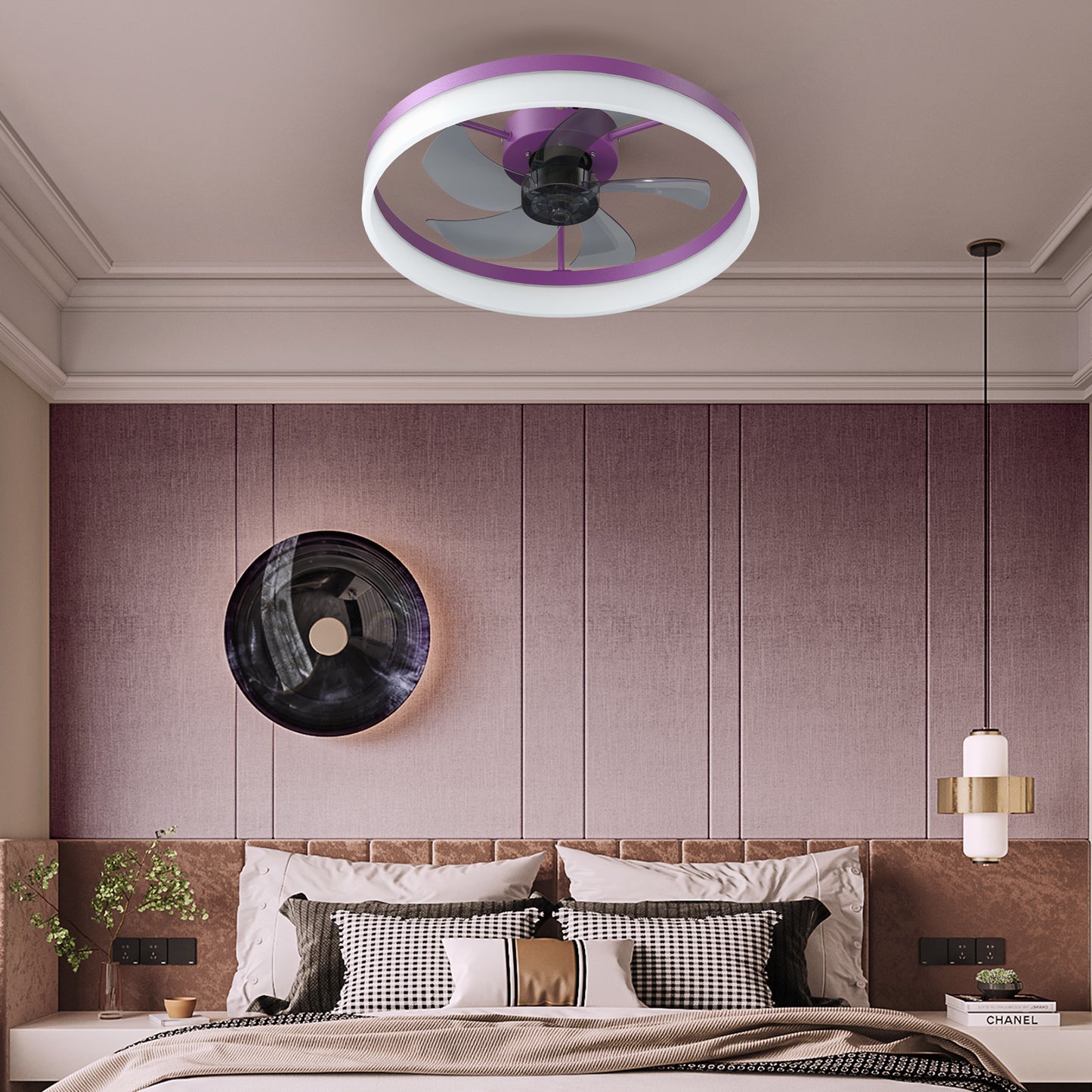 Purple Modern Ceiling Fan with Dimmable LED Lights