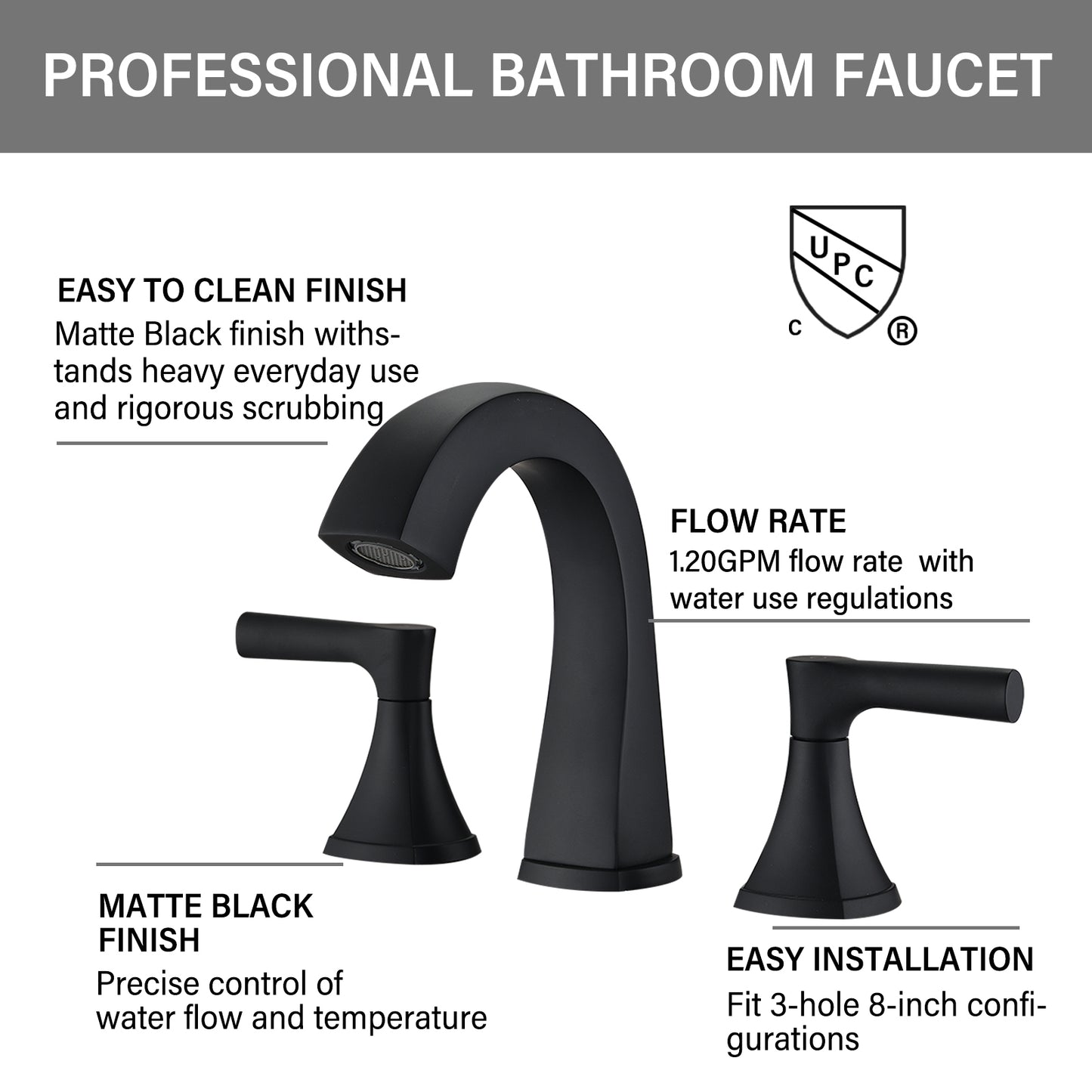 Elegant Matte Black Two-Handle Bathroom Sink Faucet with Drain Assembly