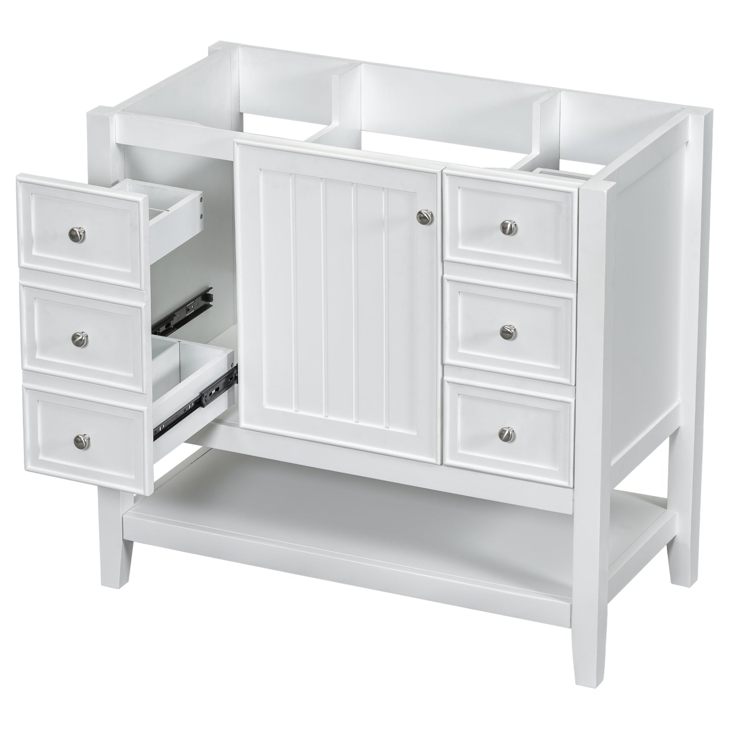 36" Bathroom Vanity without Sink, Cabinet Base Only, One Cabinet and three Drawers, White