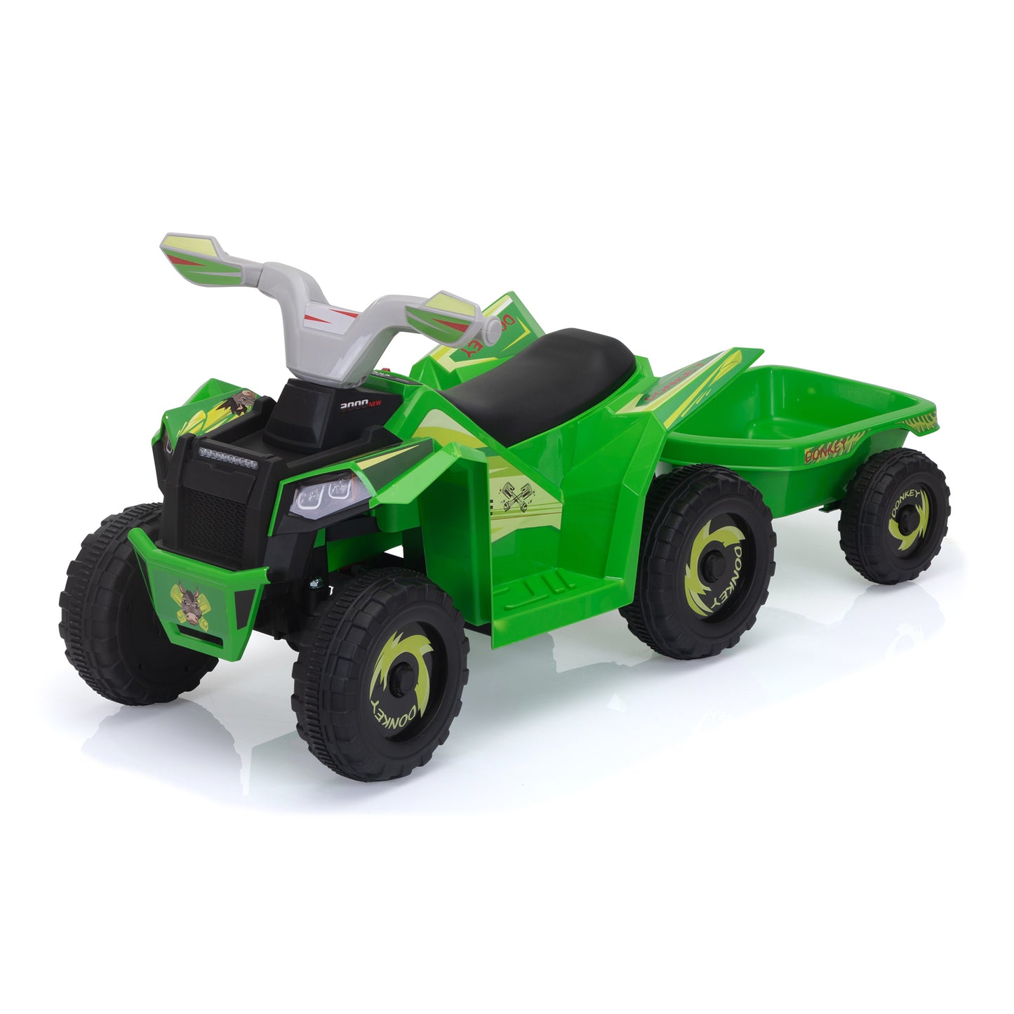 6V Kids Electric ATV, Toddler Ride on Car with Trailer, Music, Bluetooth and Power Display for Boys and Girls, Green