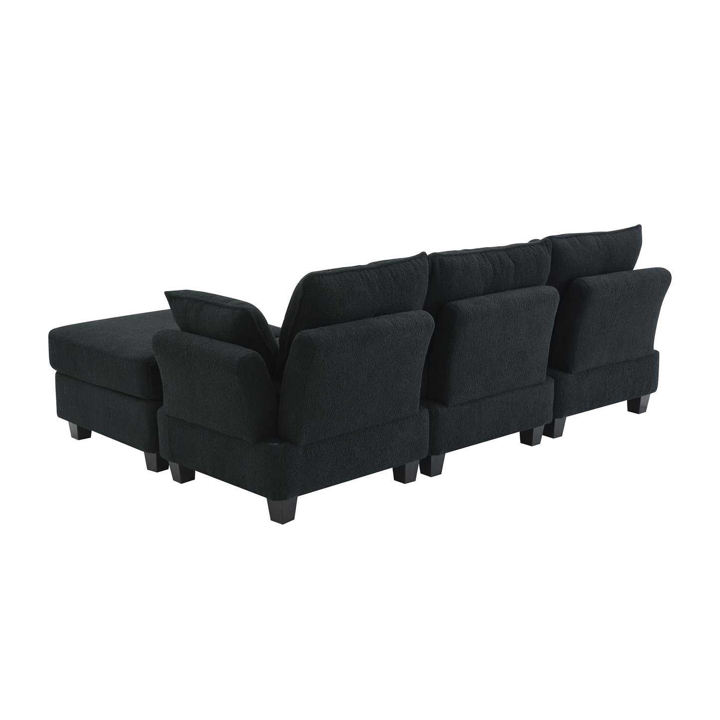 Modern Teddy Velvet Sectional Sofa with Charging Ports and Storage Ottoman - 4 Seat L-shaped Couch