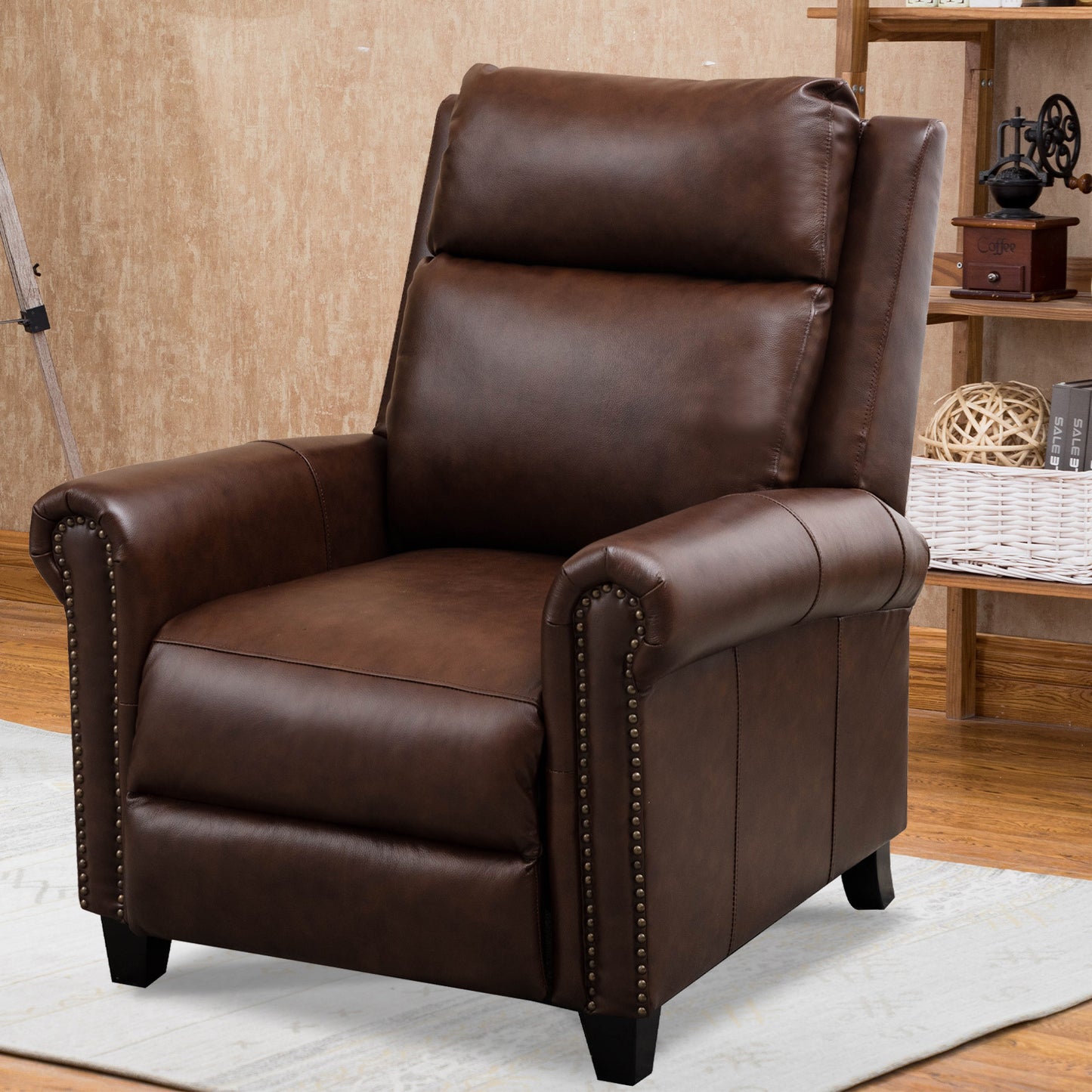 33.5-inch Wide Genuine Leather Manual Ergonomic Recliner