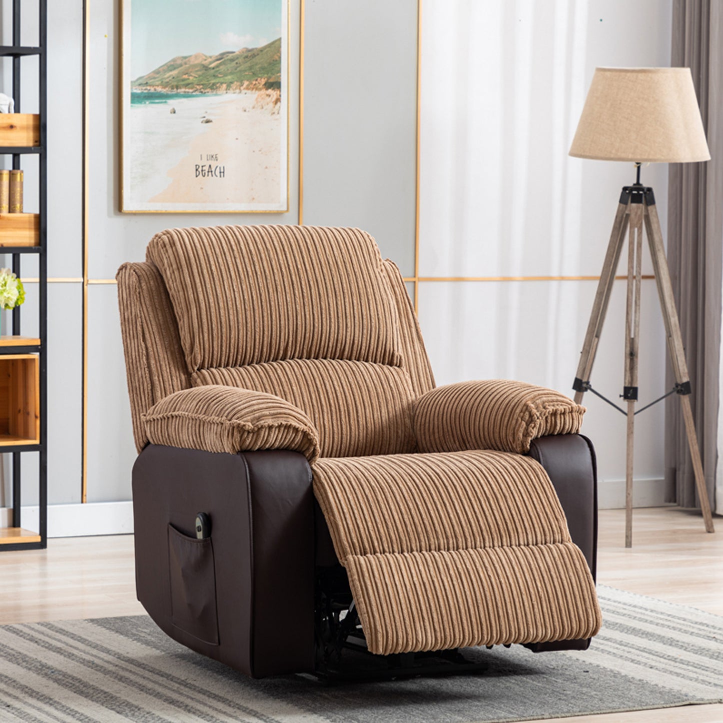 Luxurious Brown Fabric Electric Recliner Chair with Adjustable Backrest and Remote Control