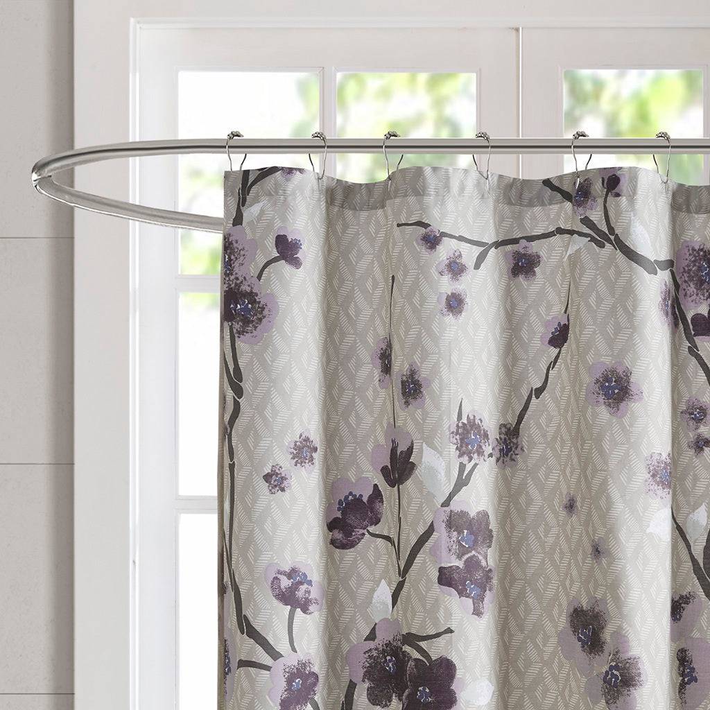 Cherry Blossom Floral Cotton Shower Curtain