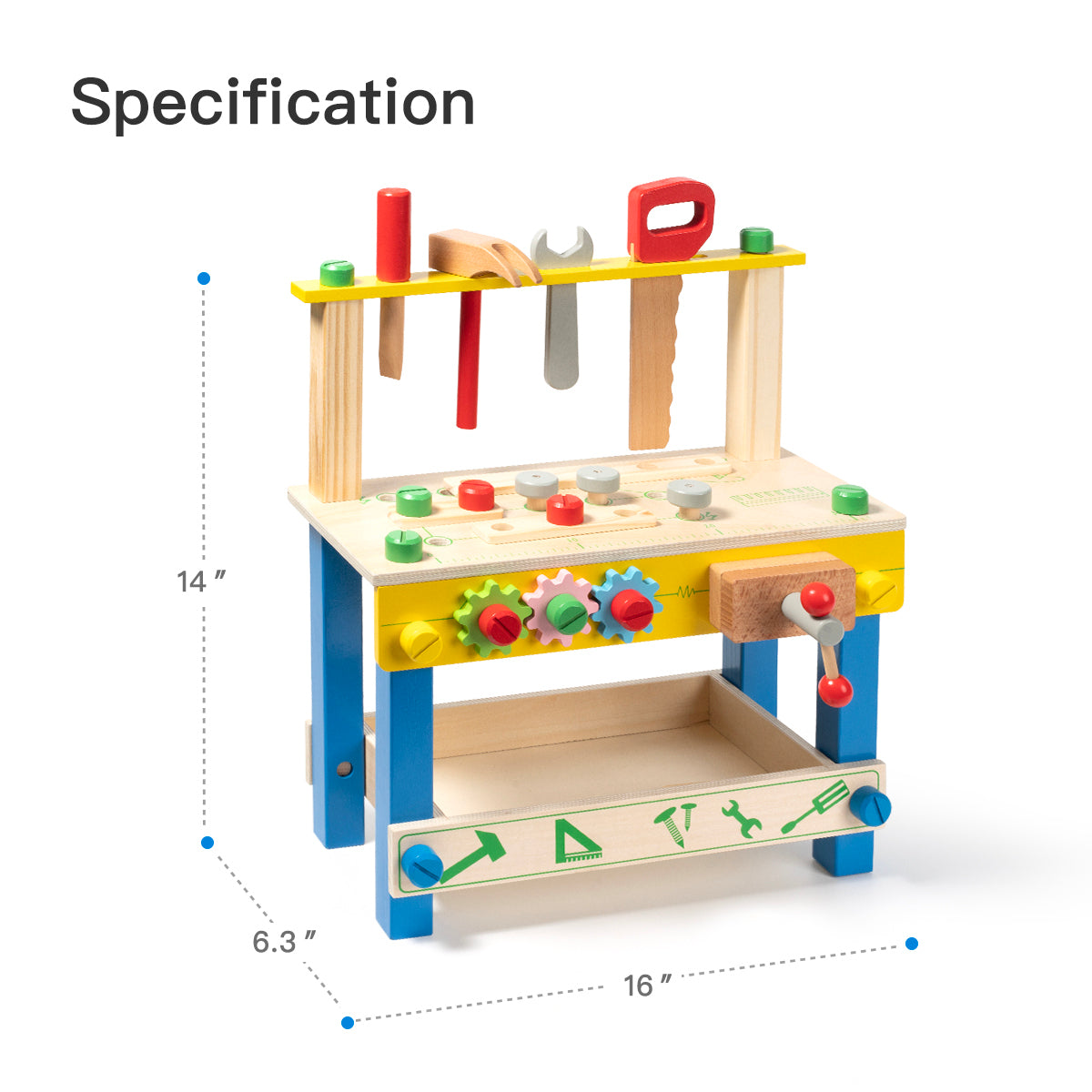 Kids' Solid Wood Tool Workbench Toy with Colorful Accessories