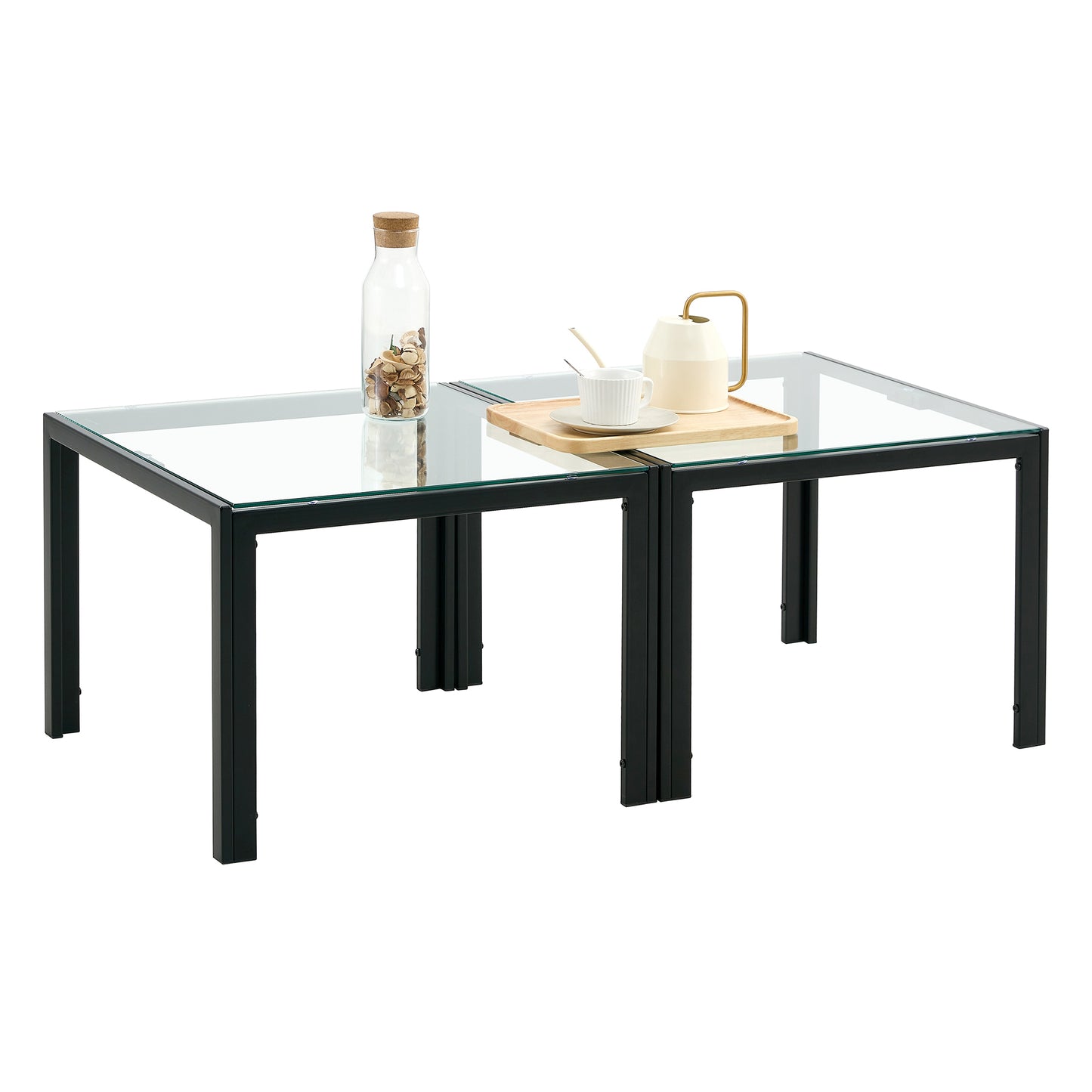 Square Glass Coffee Table Set of 2 for Modern Living Room, Elegant Design