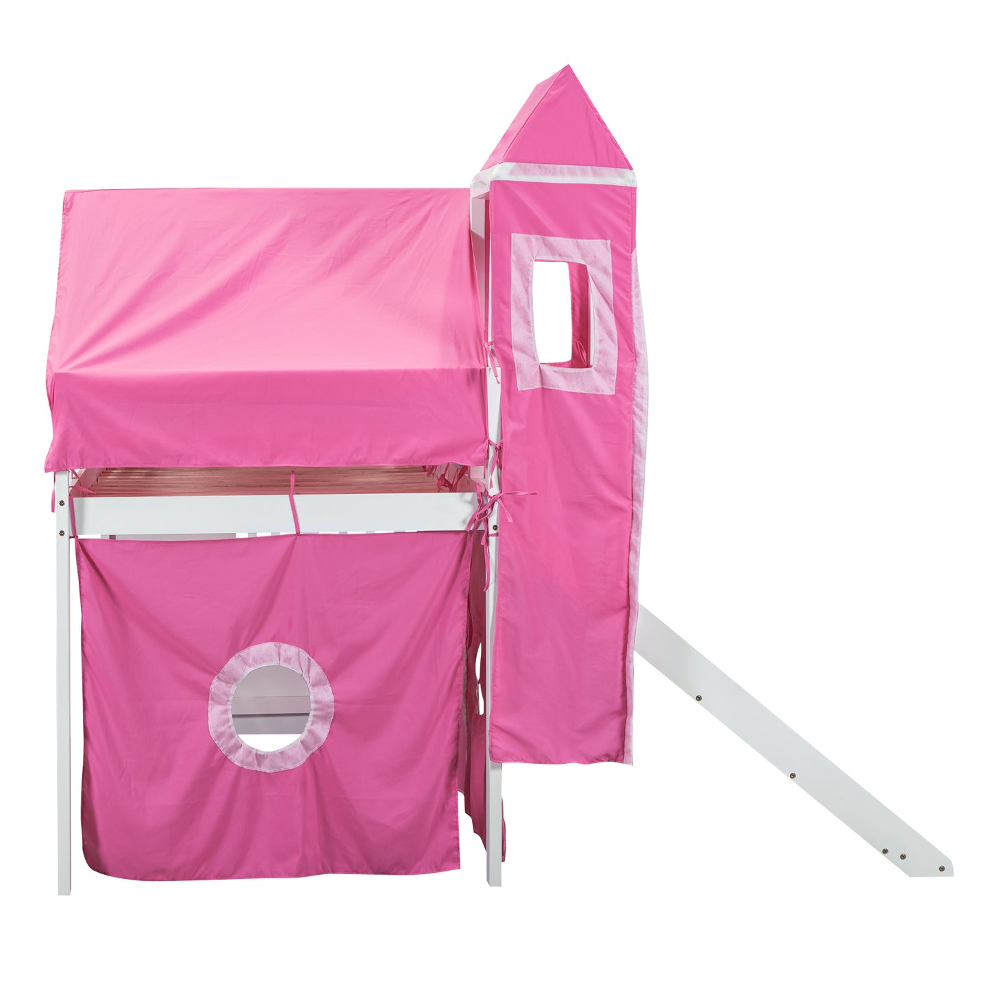 Twin Size Loft Bed with Tent and Tower - Pink