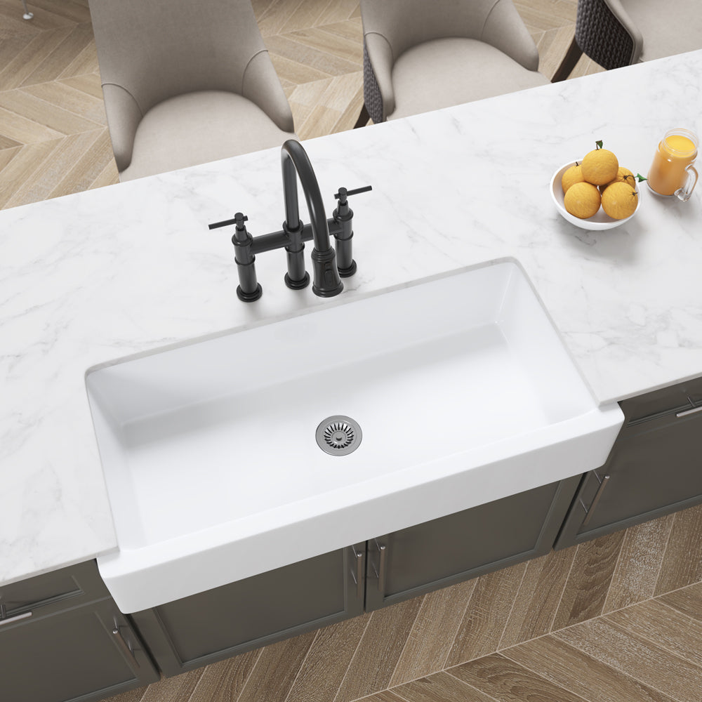 Elegant 37-Inch White Fireclay Farmhouse Kitchen Sink