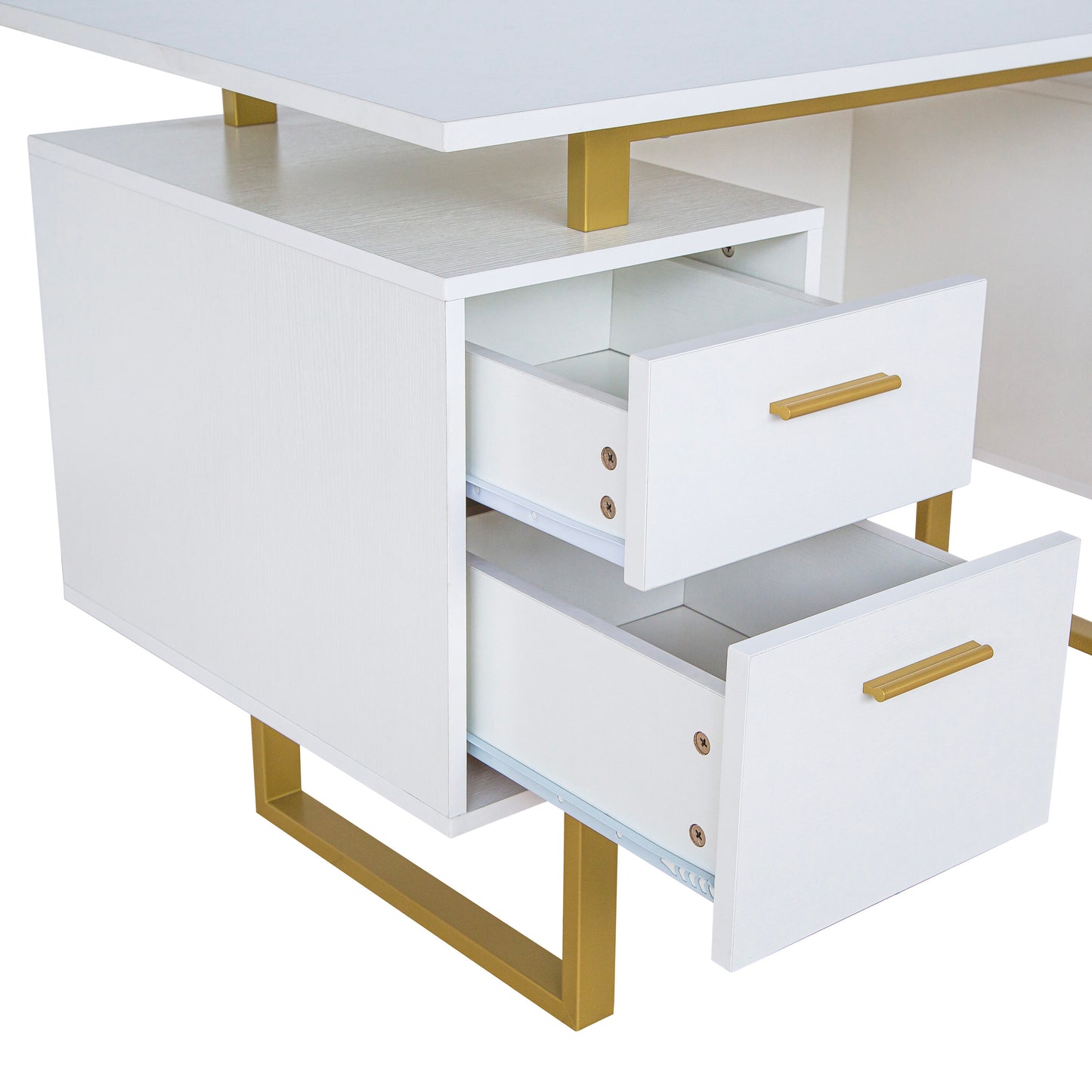 White and Gold Desk with Drawers & Storage, 51.25 Wide