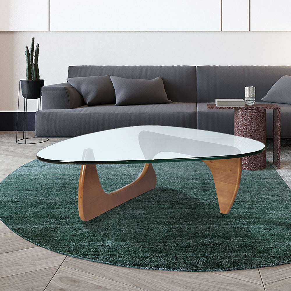 Walnut Triangle Coffee Table with Sturdy Wood Base for Living Room