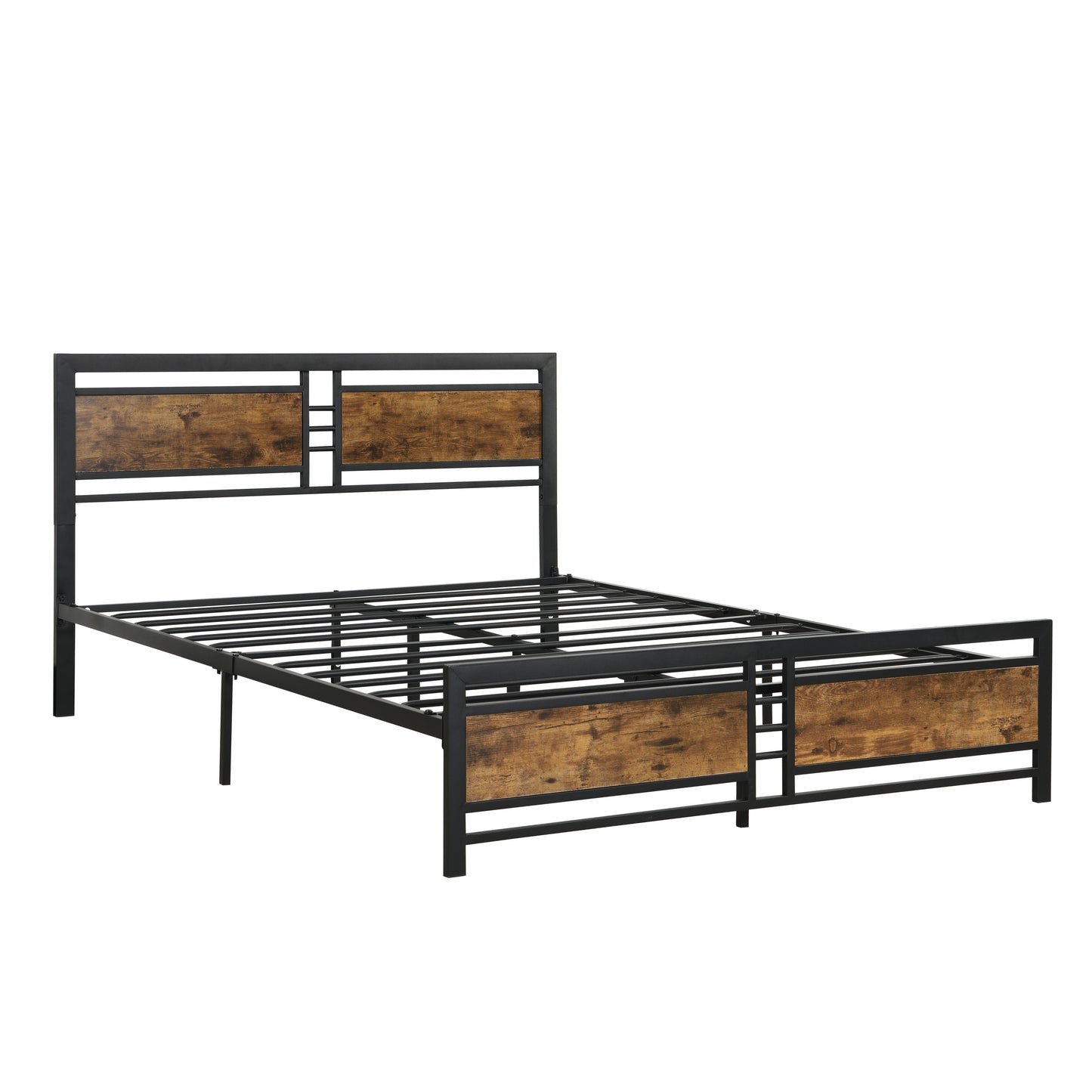 Queen Size Metal Platform Bed Frame with Wood Headboard and Footboard, Heavy Duty Mattress Foundation with Slat Support, Easy Assembly, Noise-Free, No Box Spring Needed