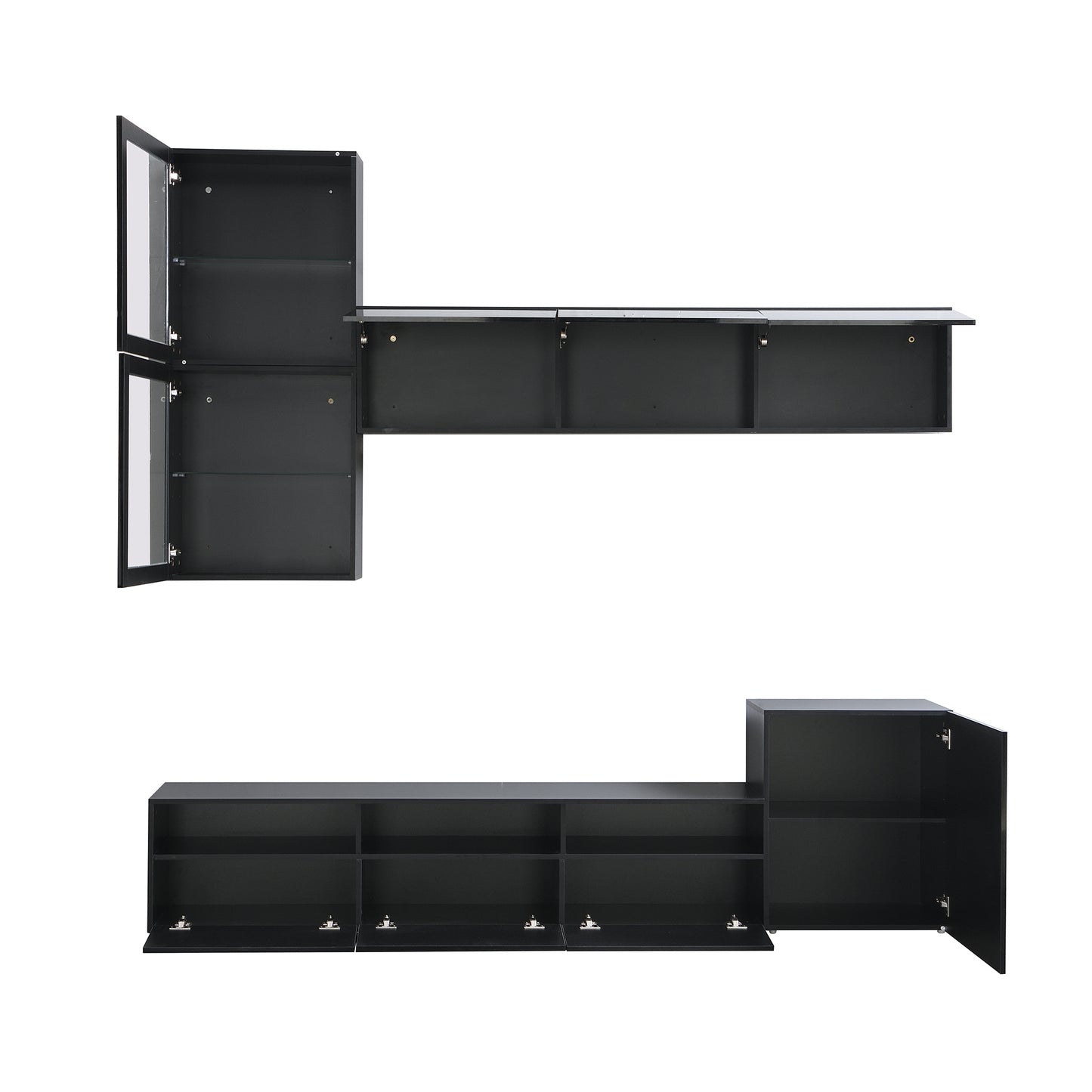 Modern Black High Gloss TV Stand with 9 Storage Cabinets