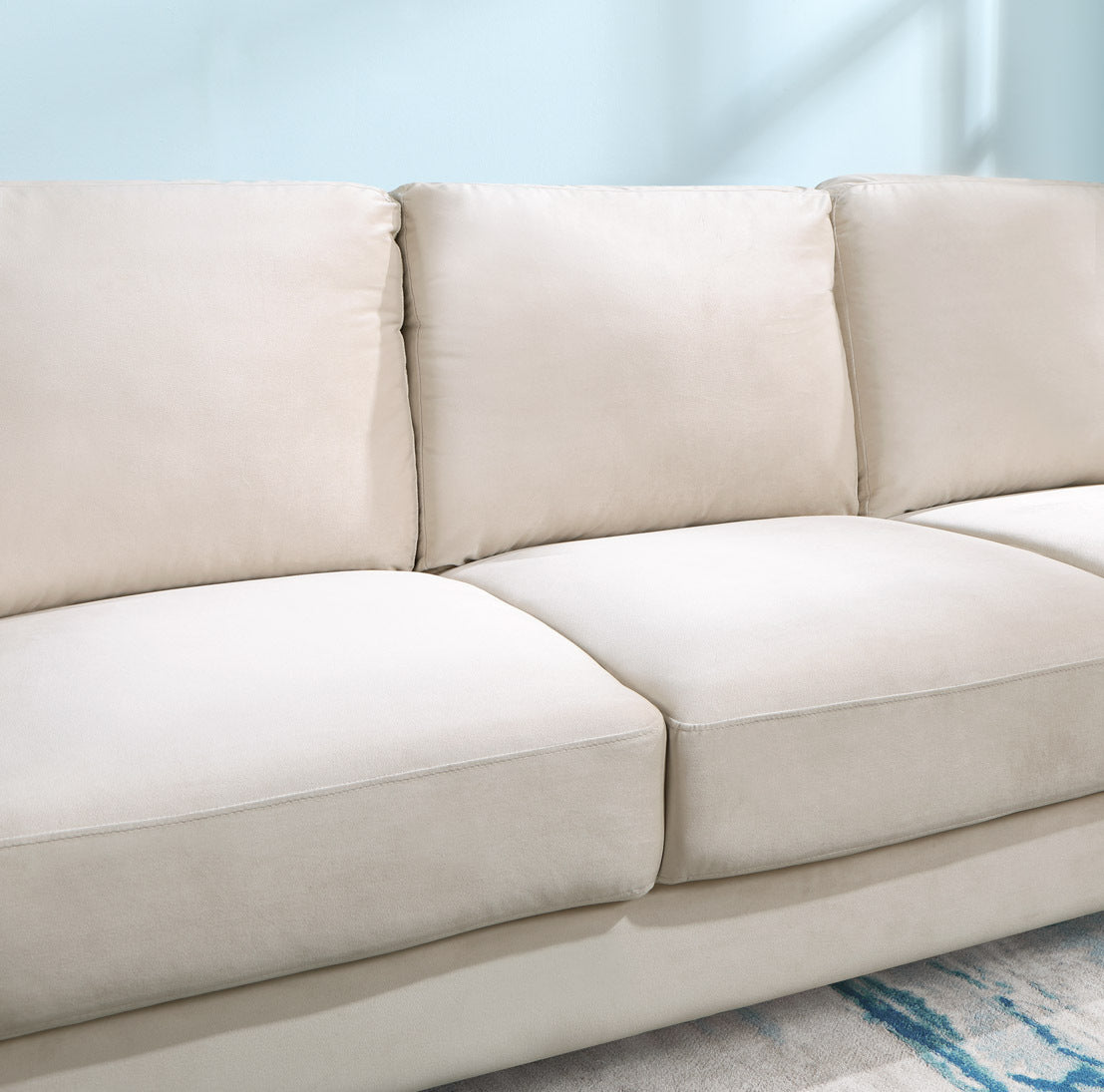 Modern  3-Seater Sofa for Small Space, Velvet Beige