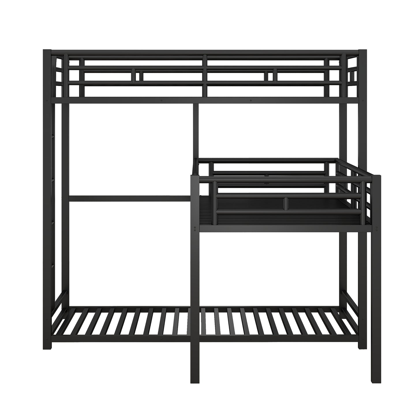 Black Metal Triple Bunk Bed with Desk and L-shaped Design