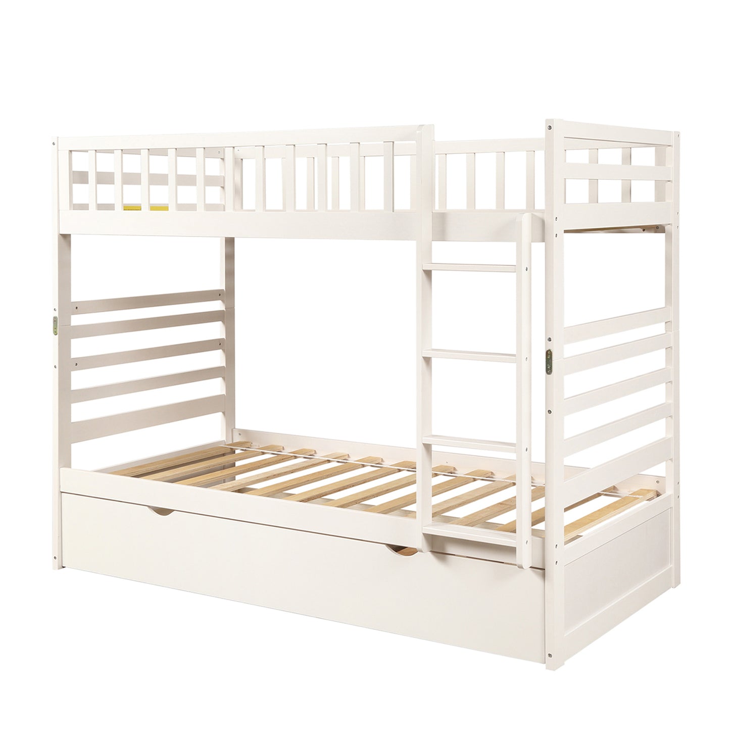 Kids Solid Hardwood Twin Bunk Bed Set with Trundle Bed and Safety Features