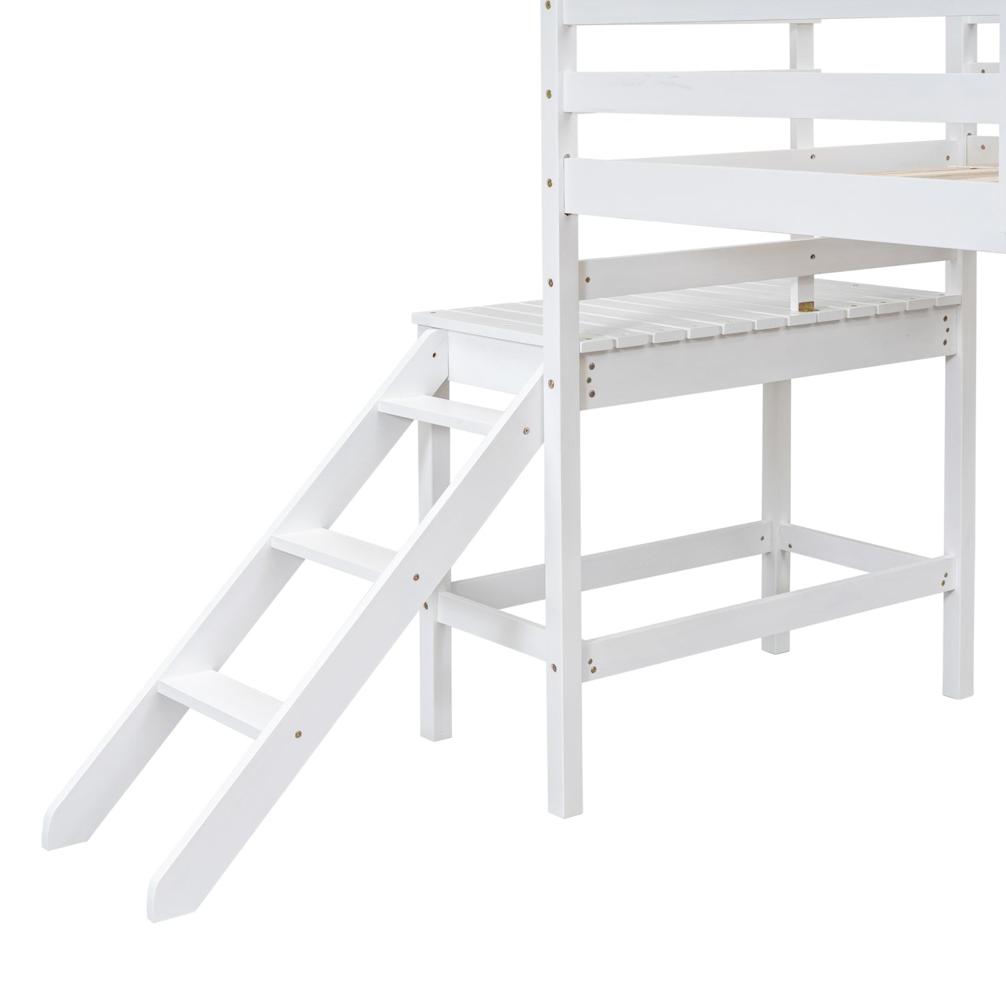 Twin Loft Bed with Platform, ladder,White