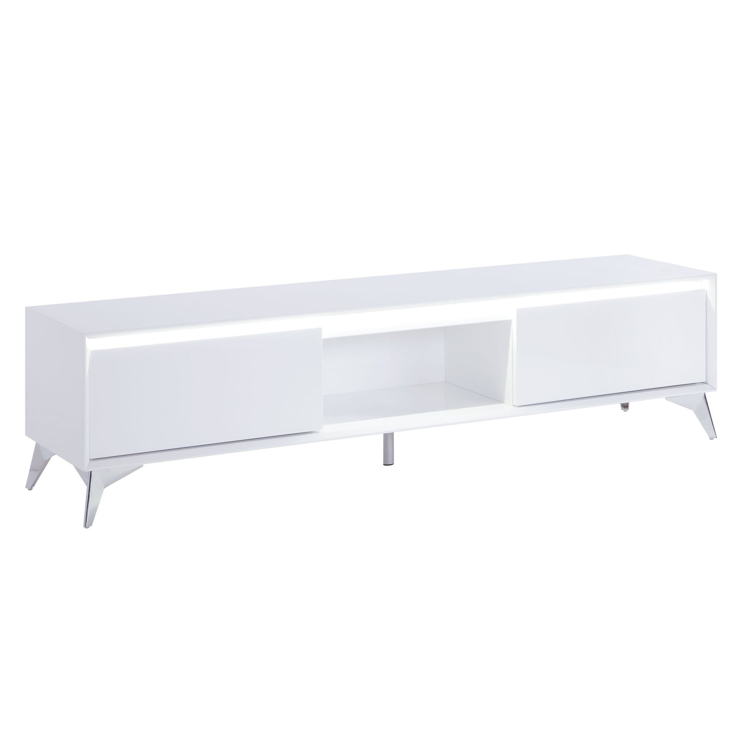 Modern LED TV Stand with White and Chrome Finish