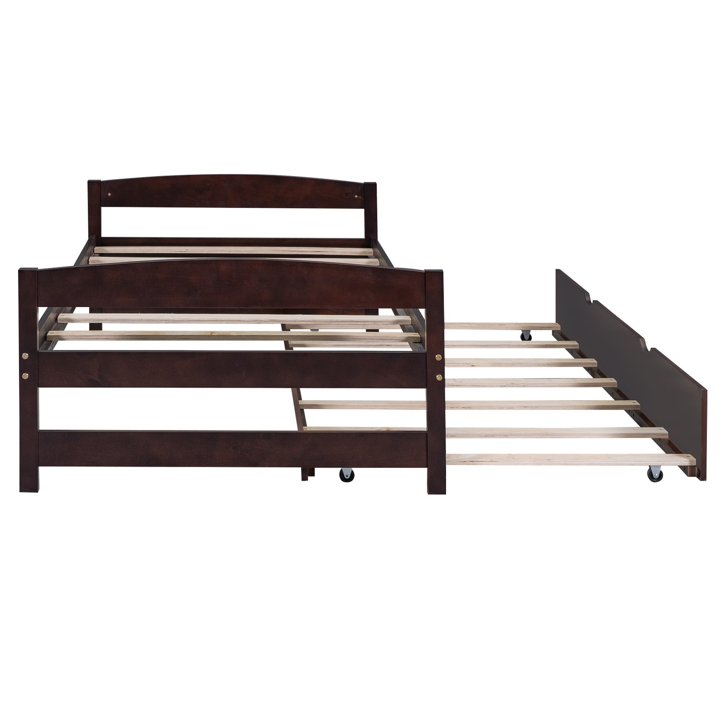 Twin Size Platform Bed with Twin Size Trundle, Espresso(Expected Arrival Time: 1.7)