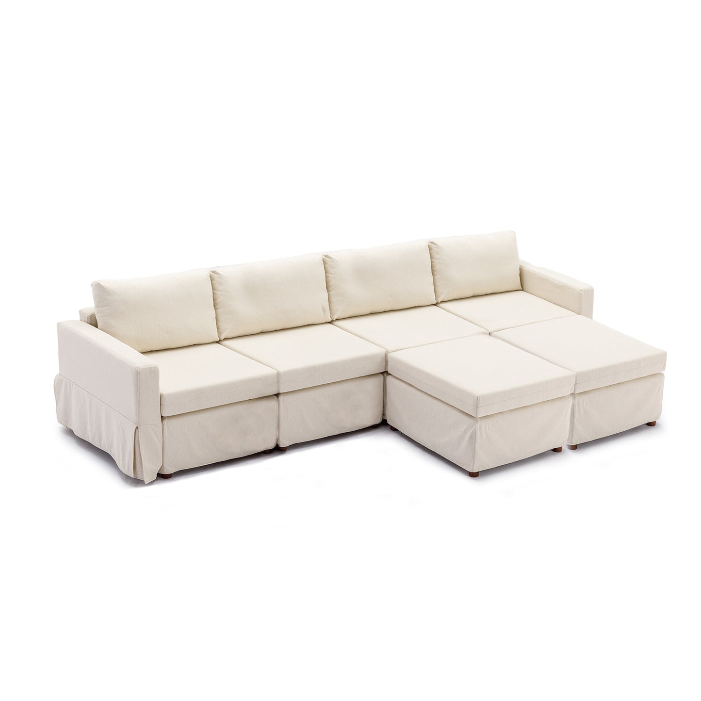 Elegant Cream Modular Sectional Sofa with Ottoman and Washable Cushions