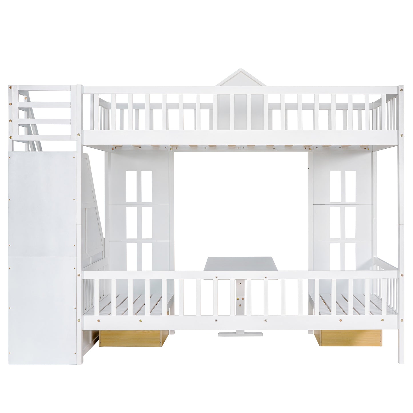 Convertible Twin Bunk Bed with Changeable Table - White - Versatile & Stylish Twin Over Twin Loft Bed