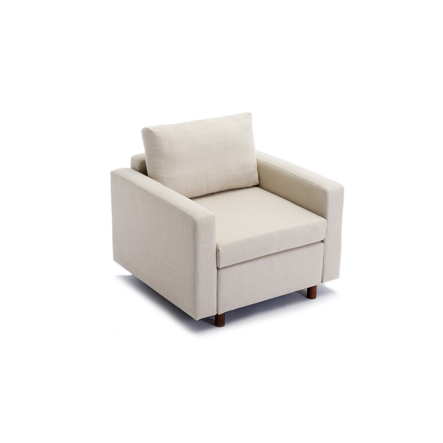 2-Seater Modular Sectional Sofa Couch with Ottoman, Cream Linen Upholstery