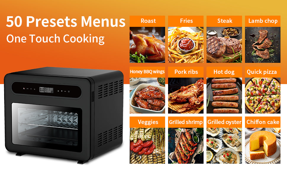 Steam Convection Oven with Air Fryer and Toast Function, 26 QT Capacity, Black Stainless Steel