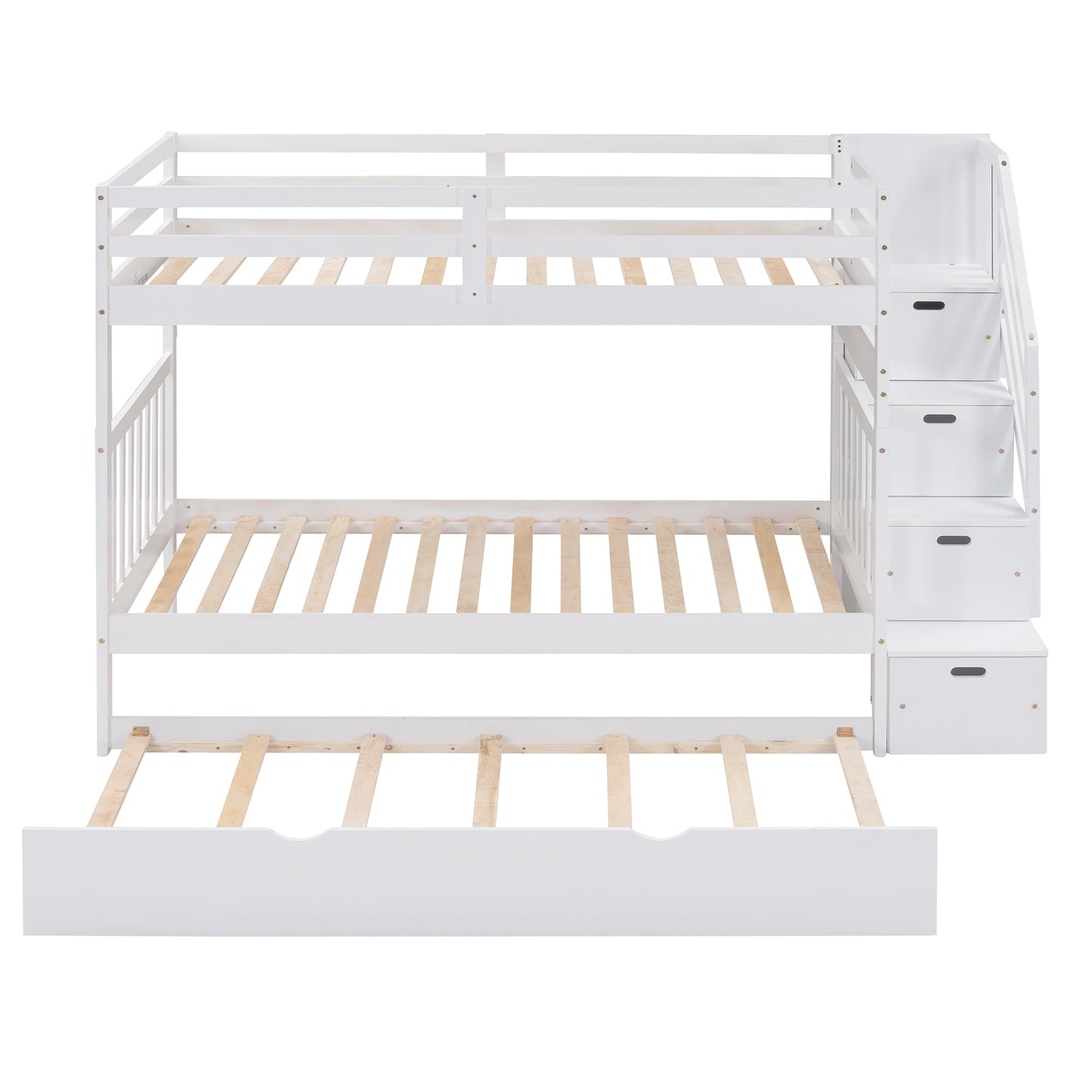 Stairway Bunk Bed with Trundle and Storage Drawers in White