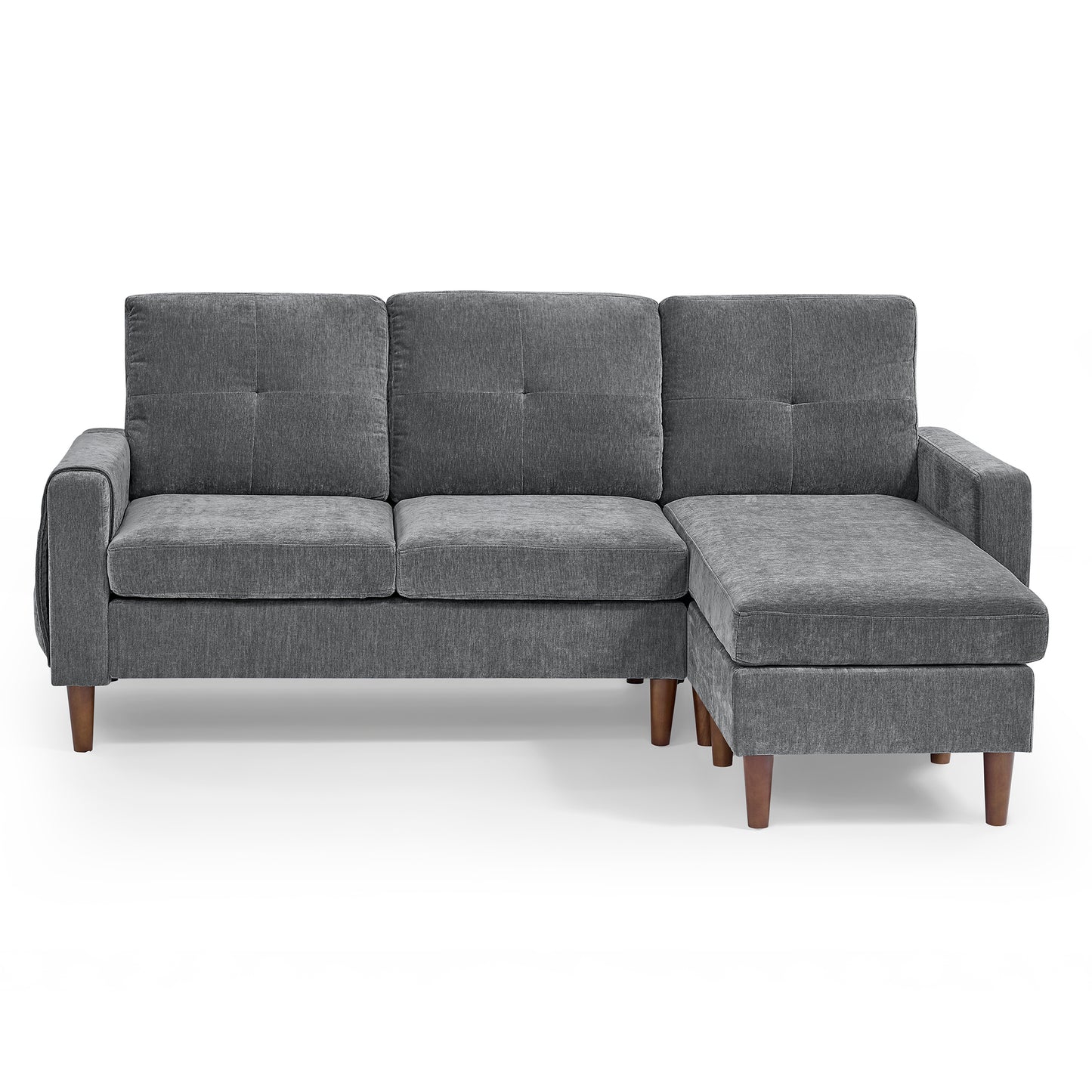 Convertible L-Shape Sectional Sofa with Removable Cushions and Ottoman, Dark Grey Chenille