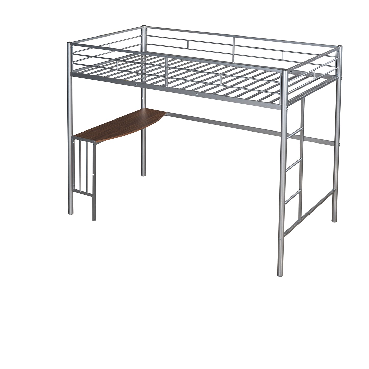 Metal Loft Bed with Built-in Desk, Ladder and Guardrails, Twin Bed for Small Bedrooms, Silver: MF195191AAN