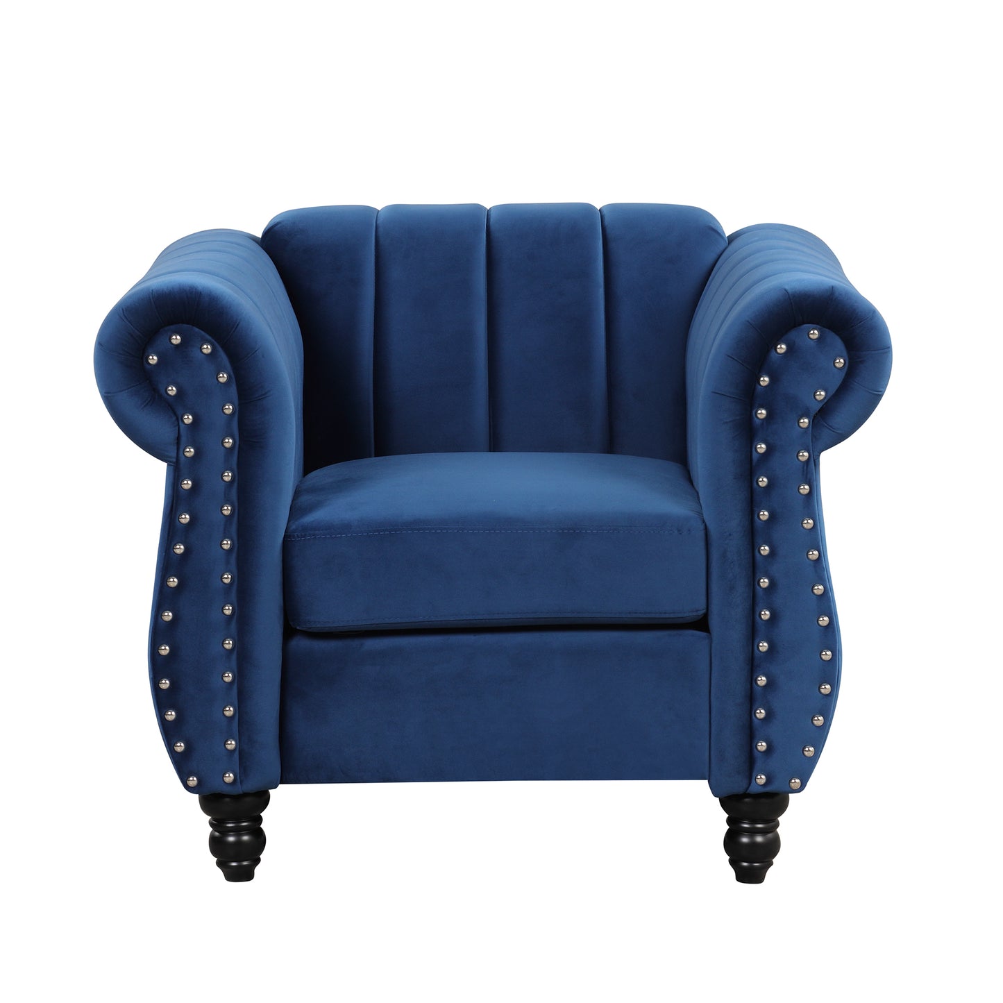 39 Modern Blue Upholstered Sofa with Buttoned Backrest