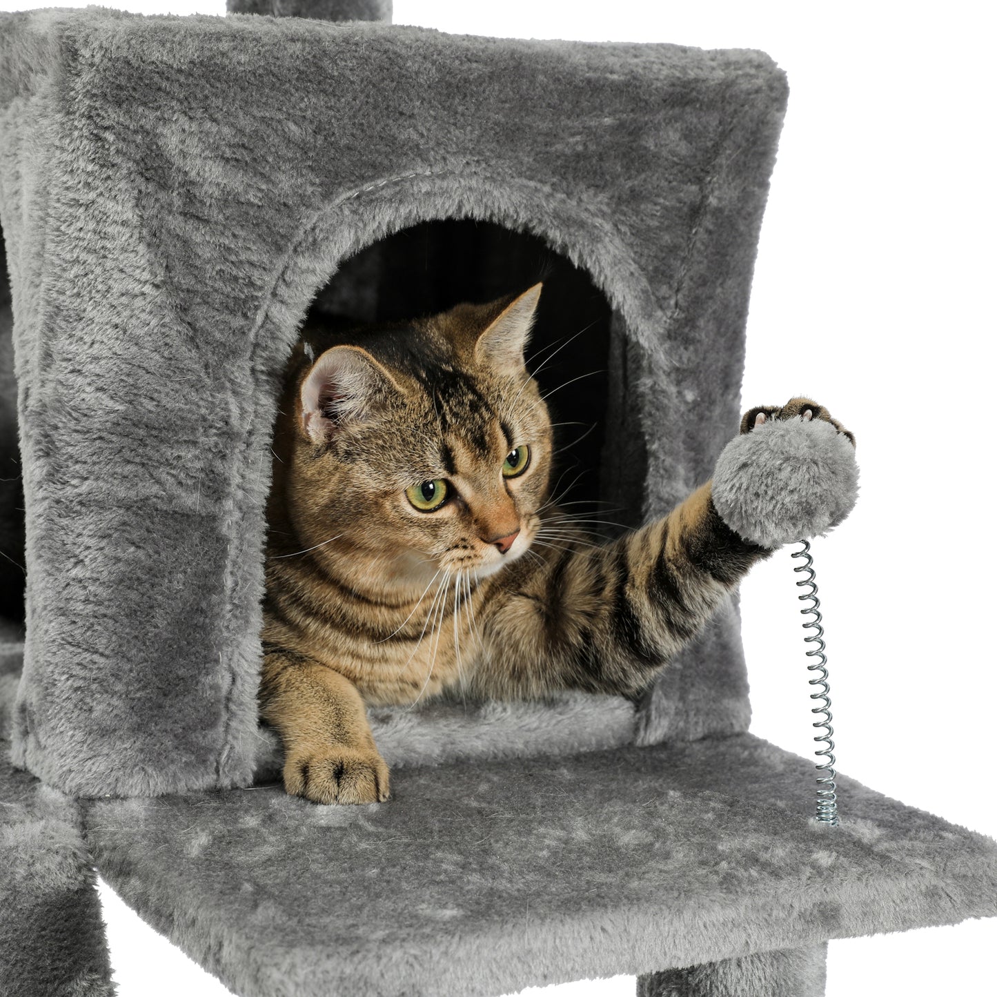 Cat Tree 69 Inches Cat Tower with 2 Condos and 2 Perches, Kitty Climber Tower Furniture, Upgraded Version Grey