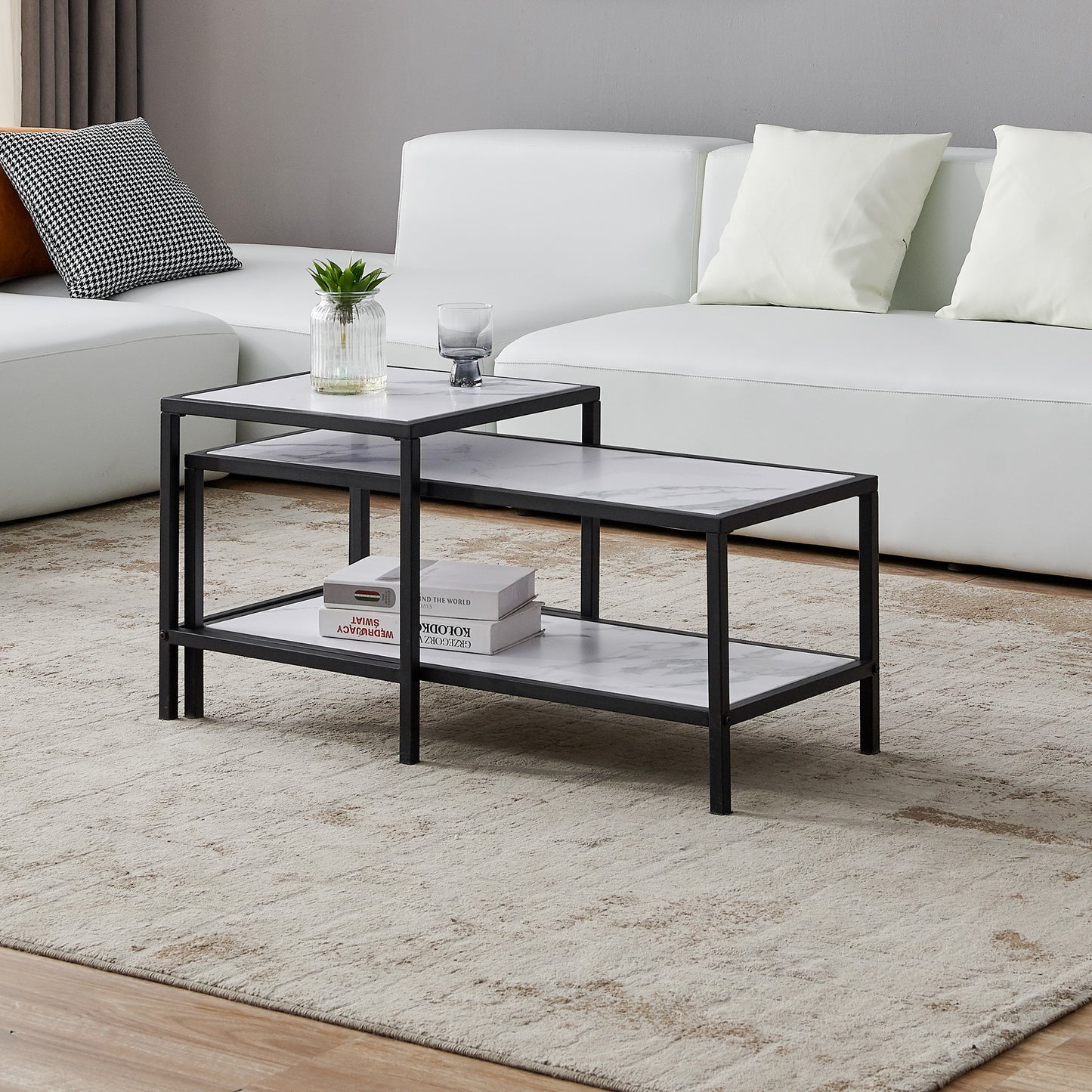 Contemporary Marble Finish Nesting Coffee Table Set