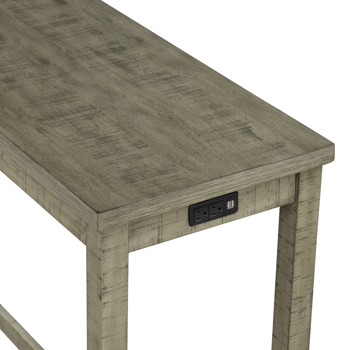 4 Pieces Counter Height Table with Fabric Padded Stools,Rustic Bar Dining Set with Socket,Gray Green