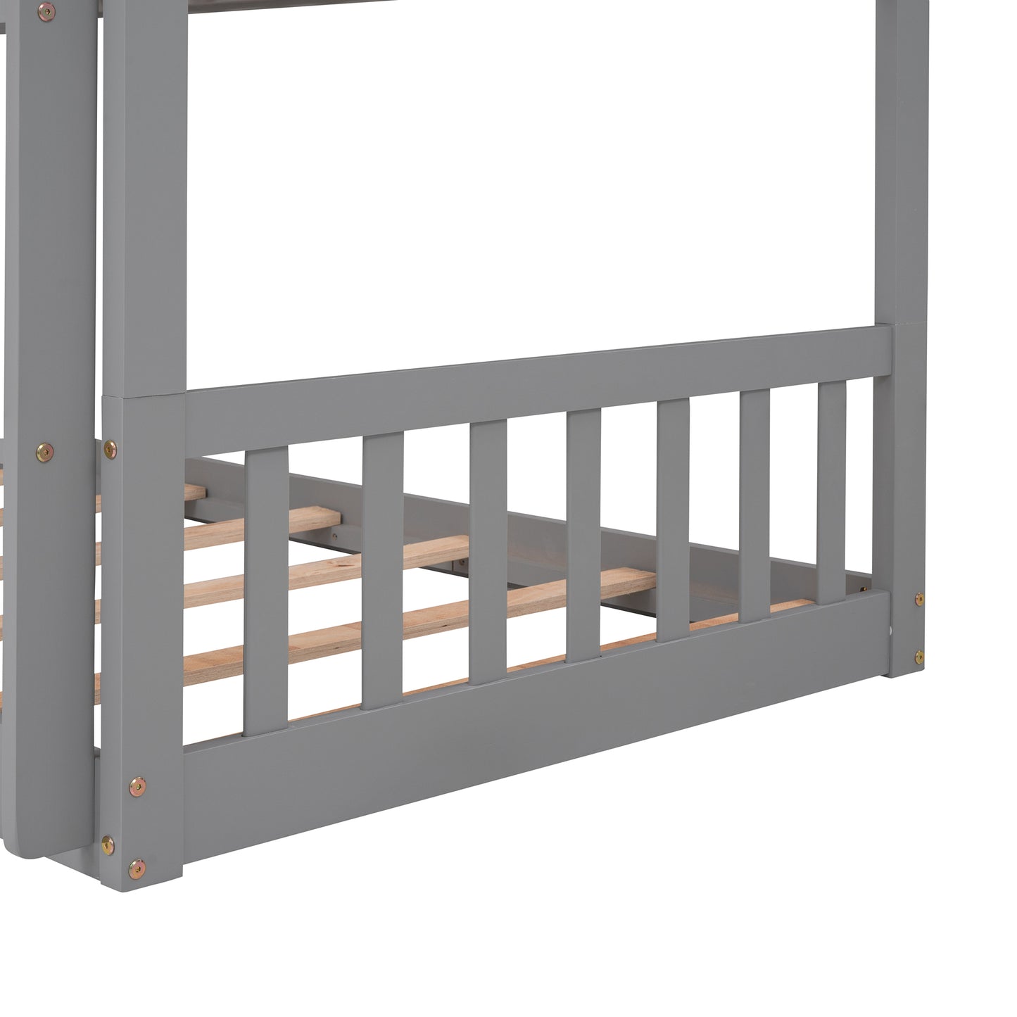 Triple Bed with Ladder, Slide, and Guardrails in Gray